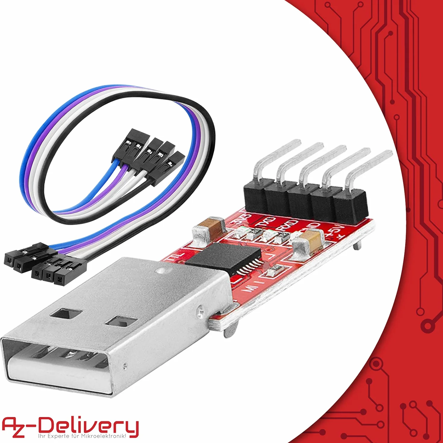 AZDelivery Convertitori da USB a TTL con CP2102 HW-598 per 3,3V e 5V con Cavetto Jumper compatibile con Arduino incluso E-Book!