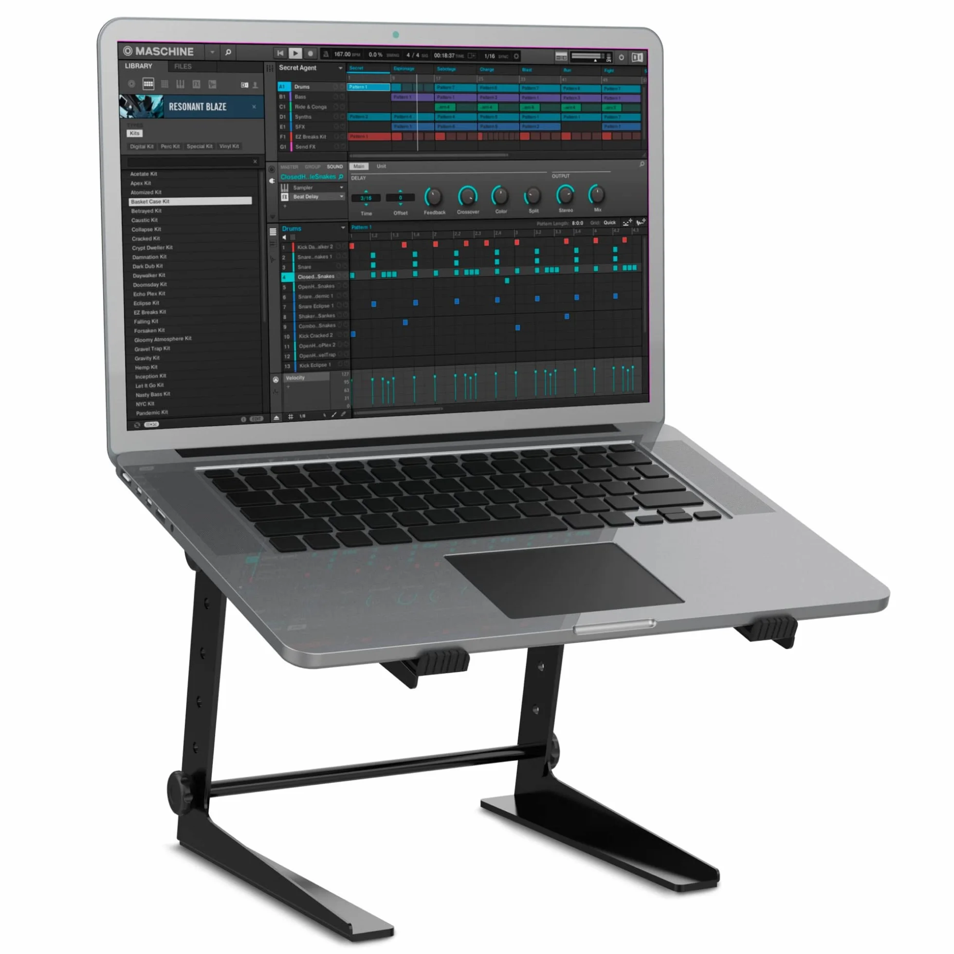 Audibax TOP-5 - Supporto per Laptop - Supporto per Computer per Cabina o Studio DJ - Altezza Regolabile da 16,5 a 25,5 cm - Copertura Inclusa - Supporto Pieghevole per Laptop per DJ - In Acciaio
