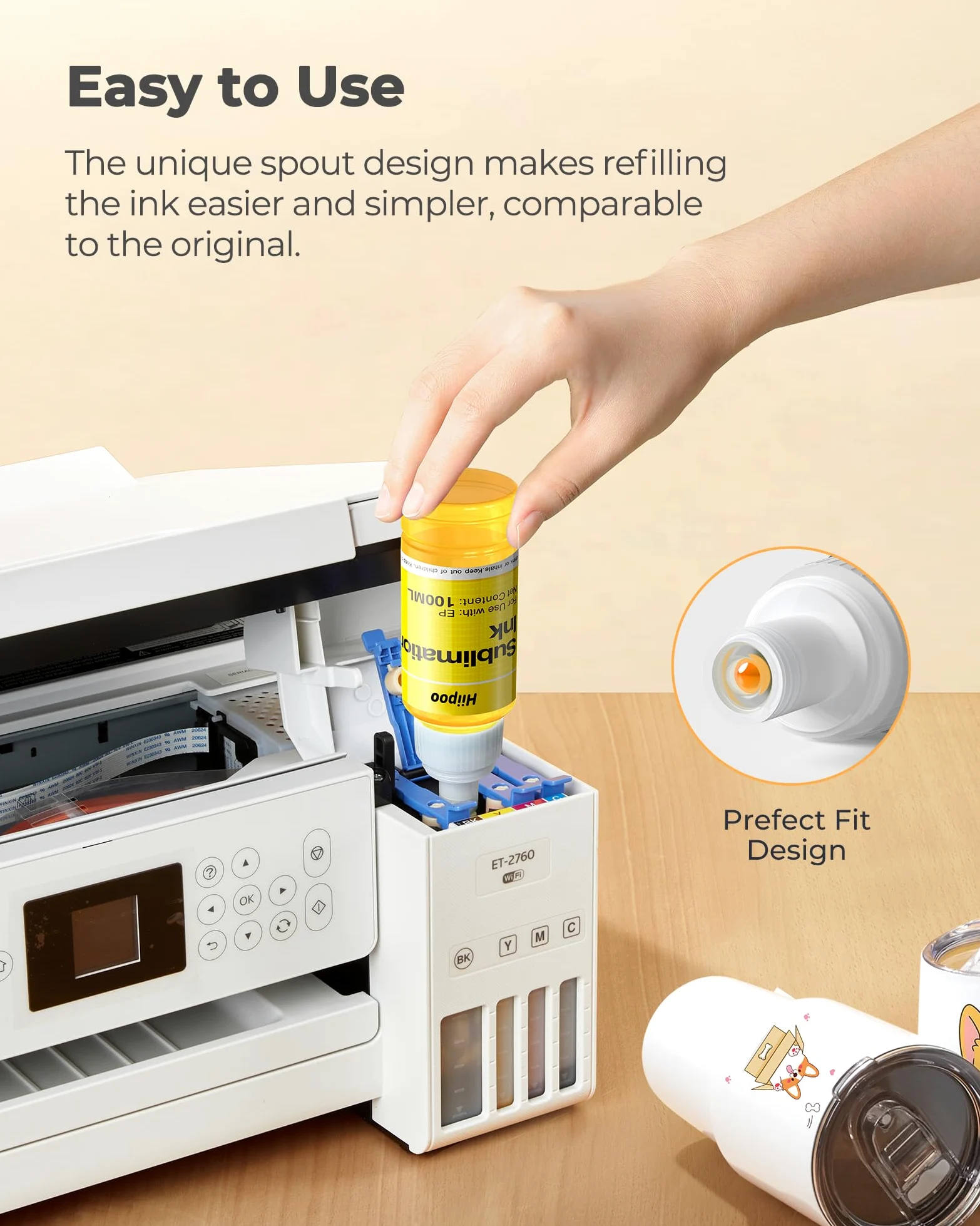 Hiipoo Bottiglie di inchiostro a sublimazione ricaricabili da 440 ml, compatibili con stampanti a getto d'inchiostro Epson ET2400, ET2720, ET2760, ET2750, ET4800, ET-2800, ET-2803, ET-2850, stampa a