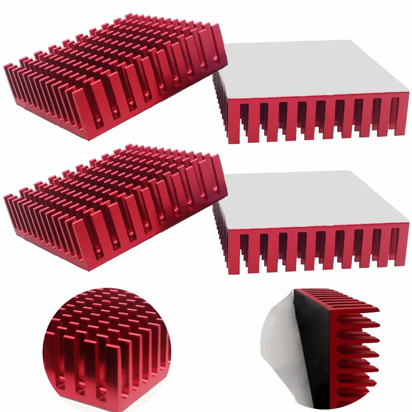 Dissipatore, CTRICALVER Dissipatore di Calore in Alluminio con Nastro 3M, 40mm x 40mm x11mm, 4 Pezzi,rosso
