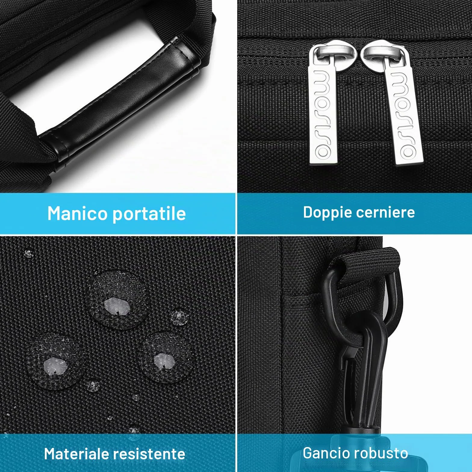 MOSISO 16 pollici Borsa Tracolla Laptop,15-15,6 pollici Custodia PC Compatibile con MacBook Air 15/Pro 16/Pro 15,Dell XPS Plus, Borsa Tracolla con Apertura Laterale&4 Tasche Cerniera, Nero
