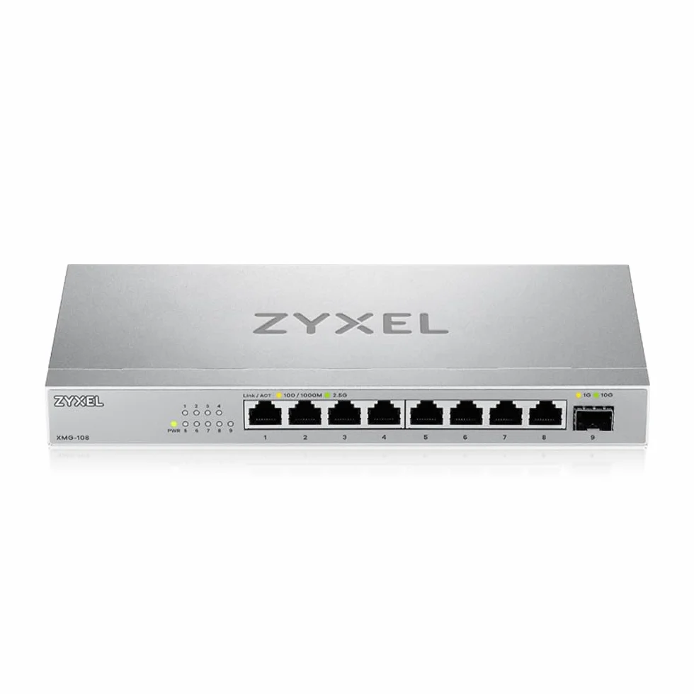 Zyxel Switch Ethernet 8 Porte | Unmanaged Multi-Gigabit Switch 2.5 Gigabit | 1 x 10Gb SFP+ | Montaggio su Desktop o Parete [XMG-108]