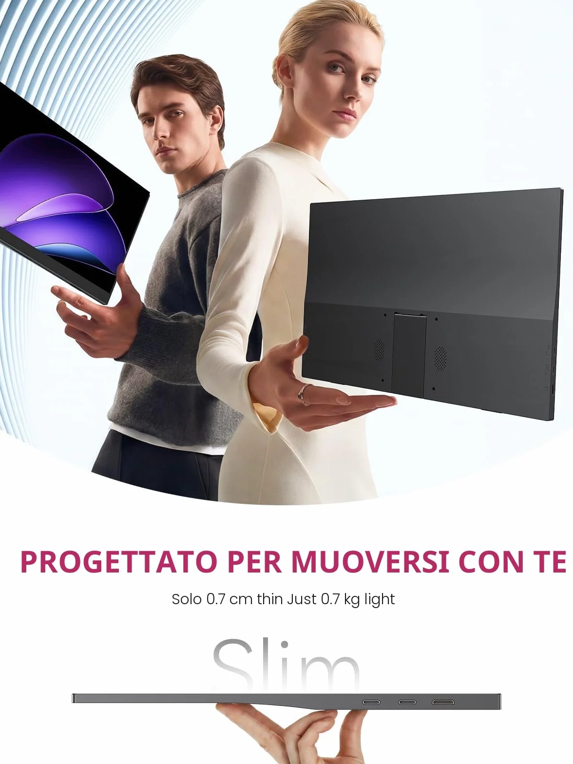 UPERFECT Monitor Portatile 15.6" 125% sRGB Portabler Monitor con Supporto Pieghevole, 2000:1 Contrasto HDR EyeCare FHD Opaco Secondo Schermo Ultrasottile per Laptop/PC/Smartphone/Console di Gioco