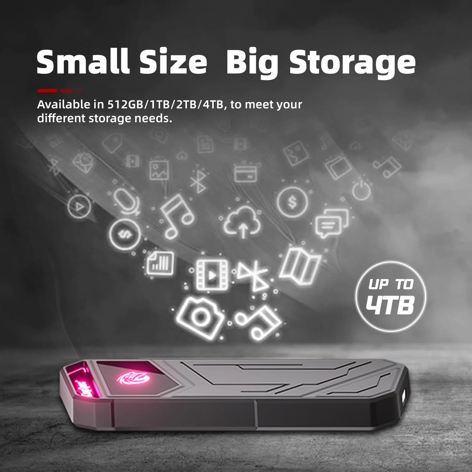 KingSpec Z5 512GB Portable SSD esterno con luce RGB - fino a 2100MB/s, alloggiamento in lega di zinco, interfaccia USB 3.2 Gen2x2, hard disk a stato solido estremo, compatibile con