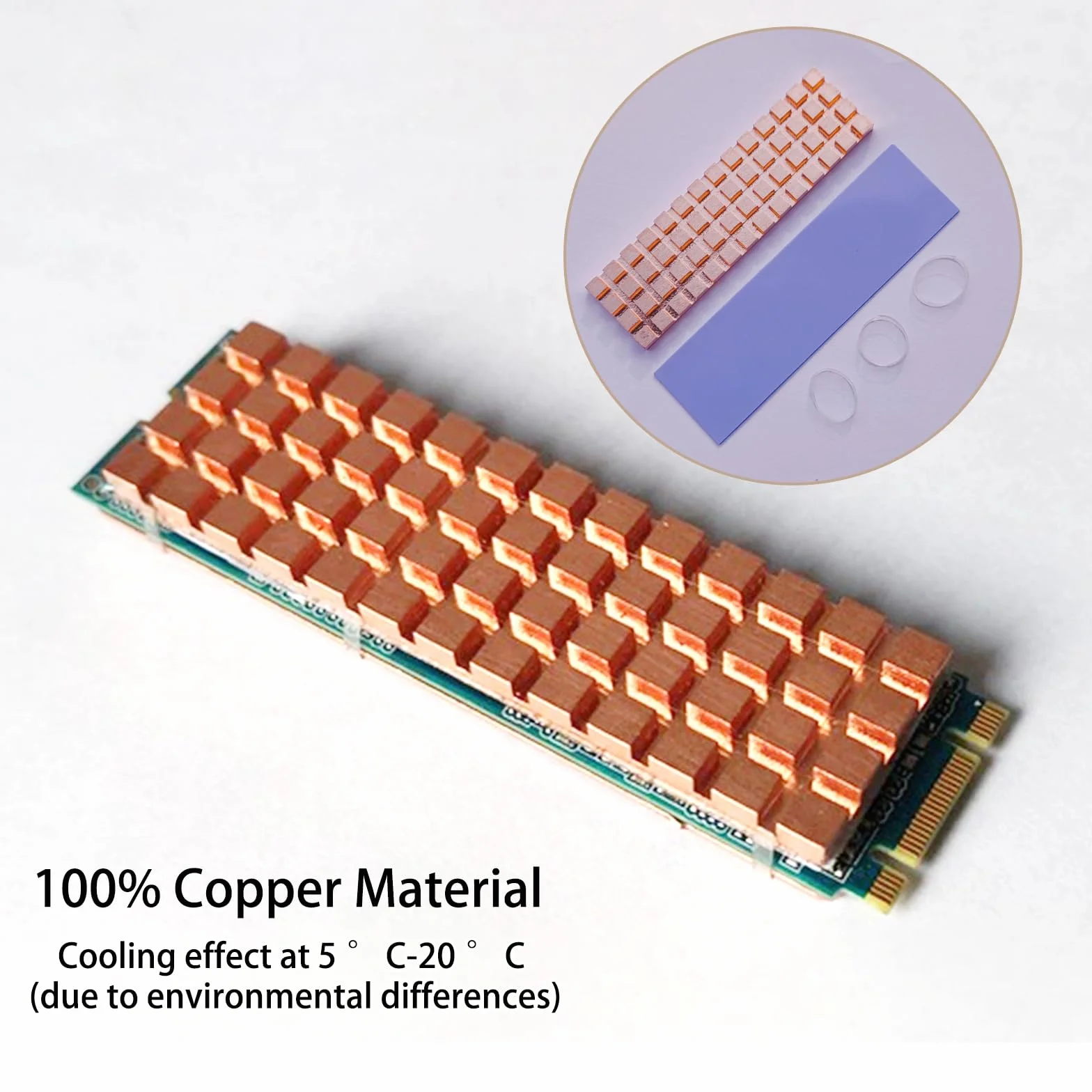 Dissipatore di calore 67x18x6mm M.2 Dissipatore di calore in rame puro per raffreddamento 2280 M2 SSD NGFF SSD NVME SSD Laptop, con cuscinetto termico a base di silicone