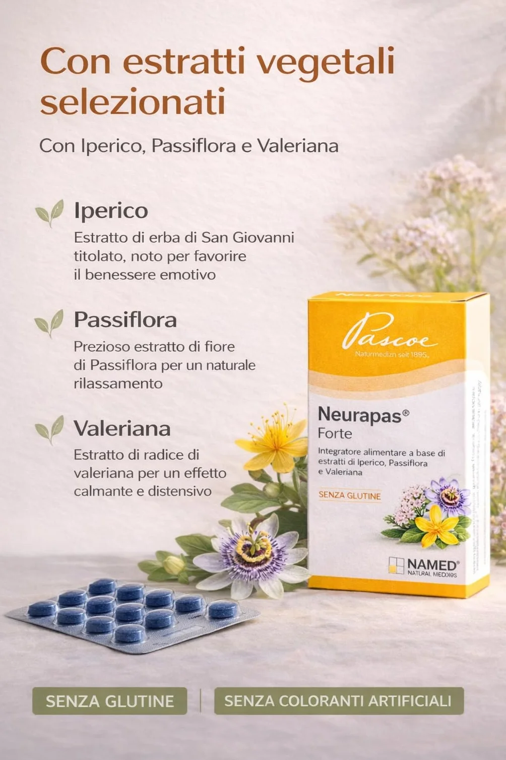 NAMED Neurapas Forte 60 Compresse 16,8 g Integratore Alimentare per Umore, Rilassamento, Stress, Ansia e Insonnia