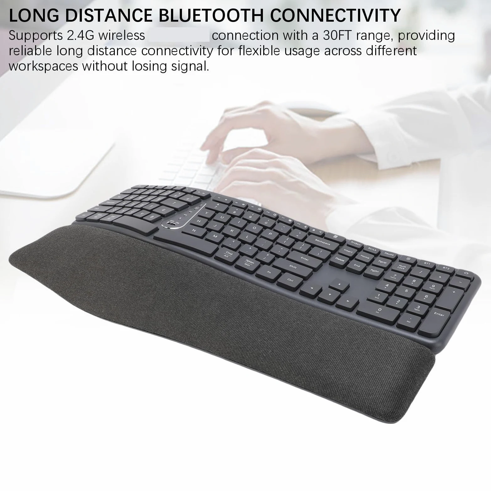 Jectse Tastiera Ergonomica Wireless, Tastiera Divisa Bluetooth con Riposo da Polso, Chiavi di Progettazione delle Onde per la Digitazione, Tastiera per Computer Ricaricabile USB per