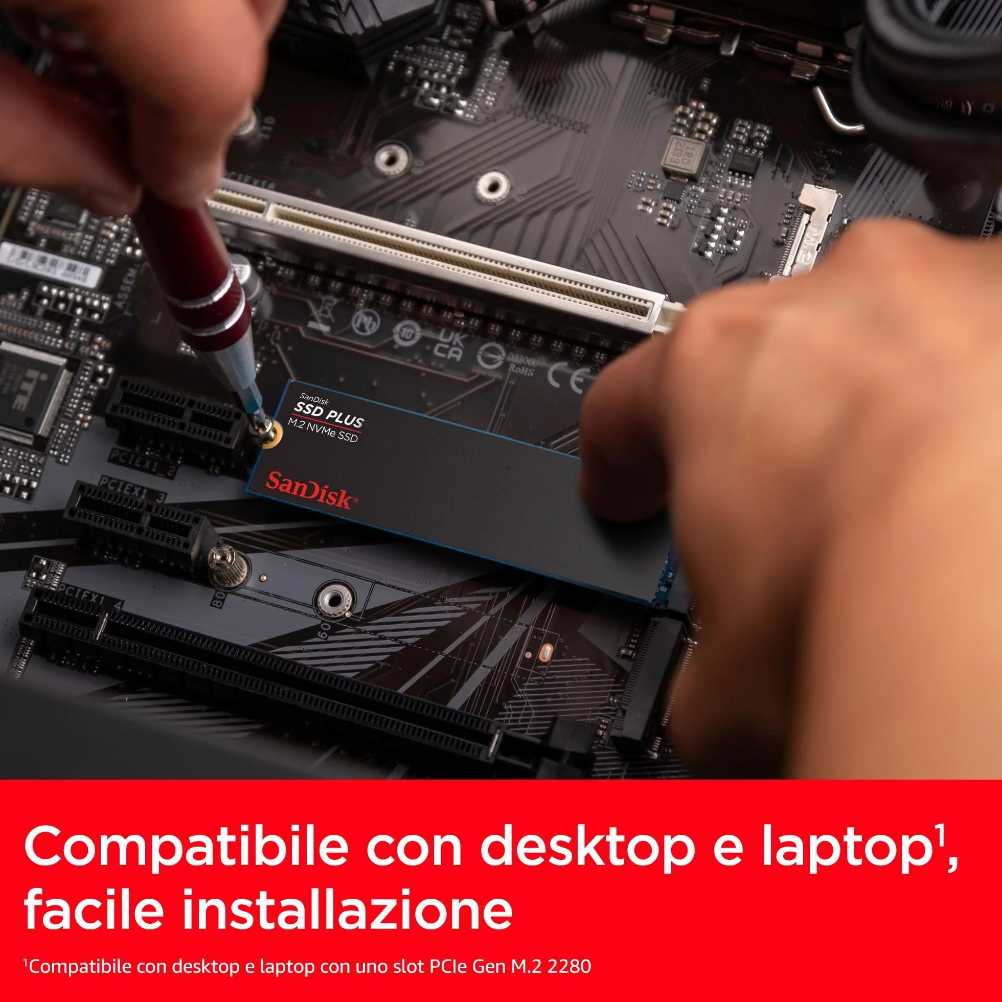 SanDisk SSD Plus 250GB, M.2 2280 PCIe Gen3 NVMe SSD, con velocità di lettura fino a 2400 MB/s
