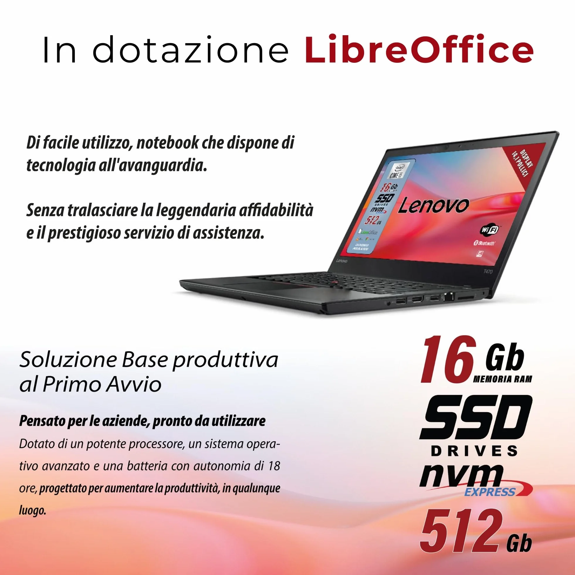 Lenovo Notebook Intel Core i5 14" HD Display 16GB RAM 512GB SSD Ricondizionato Garanzia Italiana