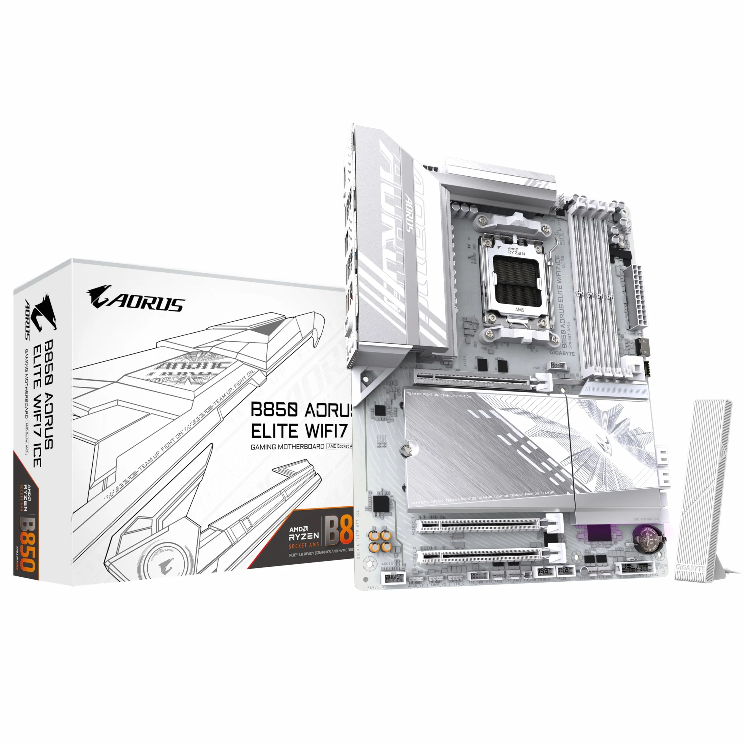 GIGABYTE B850 AORUS ELITE WIFI7 ICE Scheda Madre - CPU AMD Ryzen Serie 9000, VRM digitale 14+2+2 fasi, fino a 8200MHz DDR5 (OC), 1xPCIe 5.0 + 2xPCIe 4.0 M.2, LAN 2,5, WIFI 7, USB 3.2 Gen 2x2