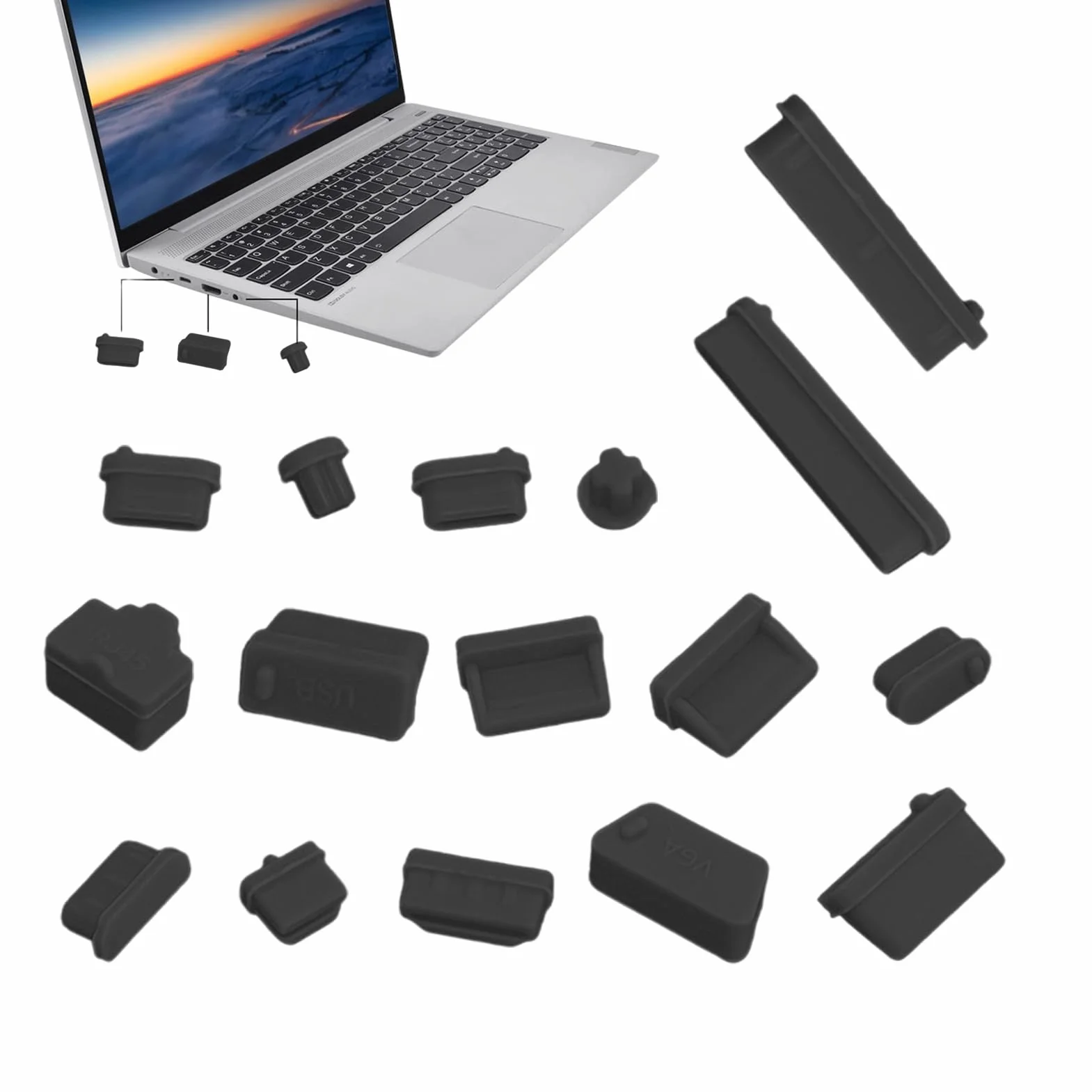 Presa - C, Cache - C, Tappo - per porta computer portatile, 16 pezzi di copertura, tappi - in morbido silicone per porta ordina