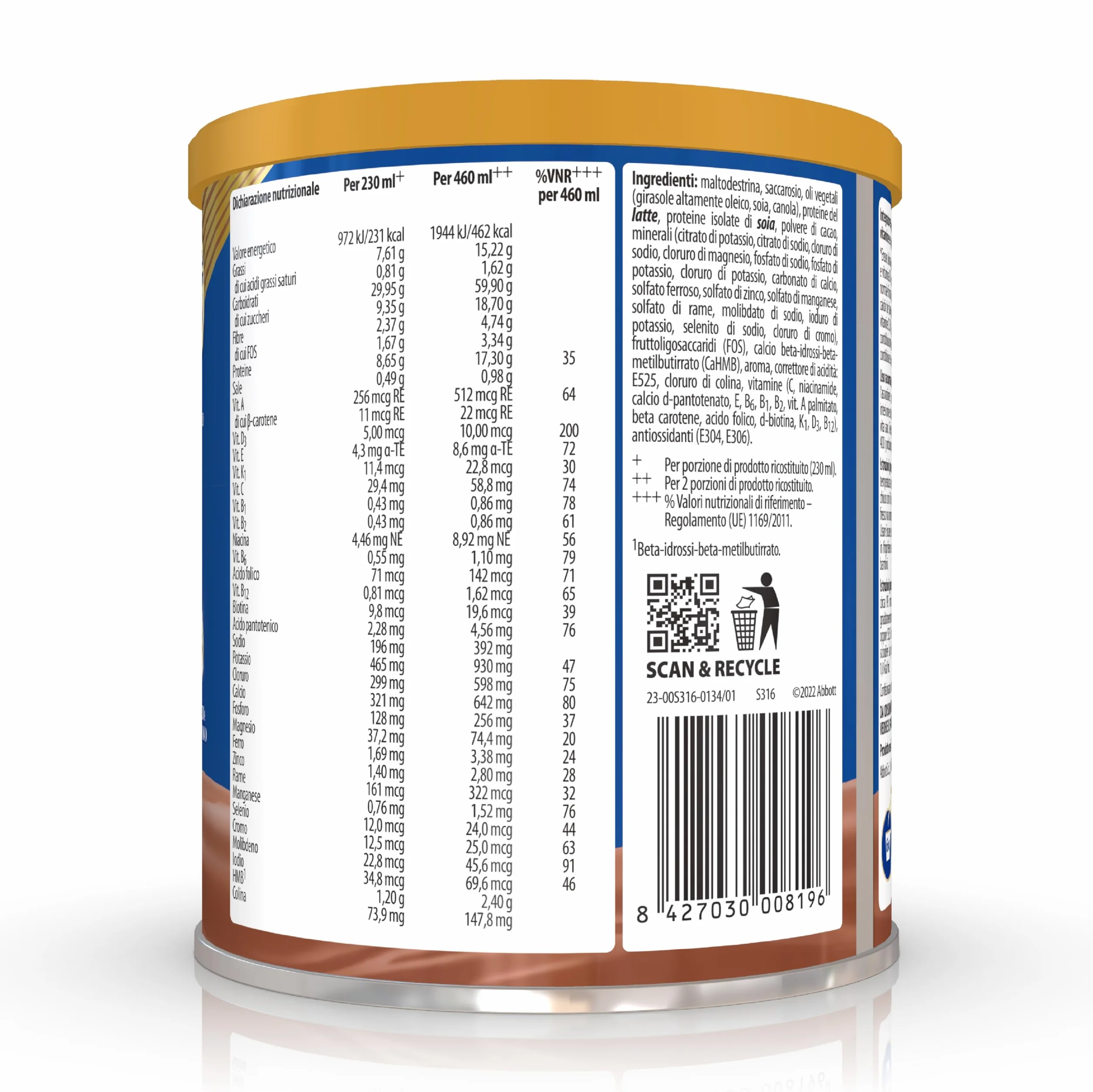 Ensure Advance Integratore Alimentare Proteico in Polvere 27 Vitamine e Minerali Proteine Calcio HMB 400g Gusto Cioccolato