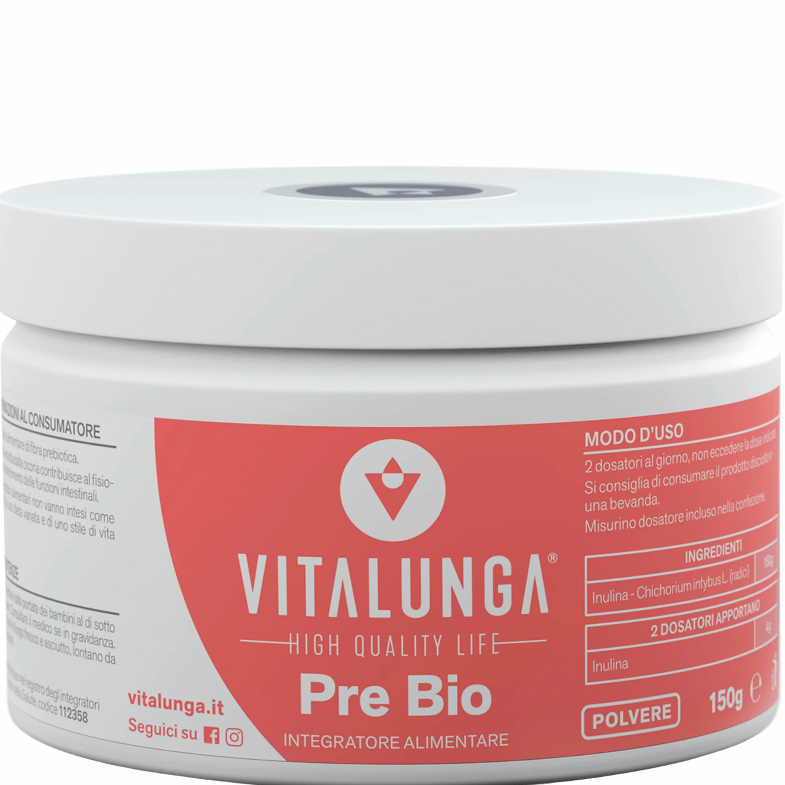 Inulina in Polvere 100% Fibra Prebiotica da Cicoria Vegan Senza Glutine 150g Vitalunga