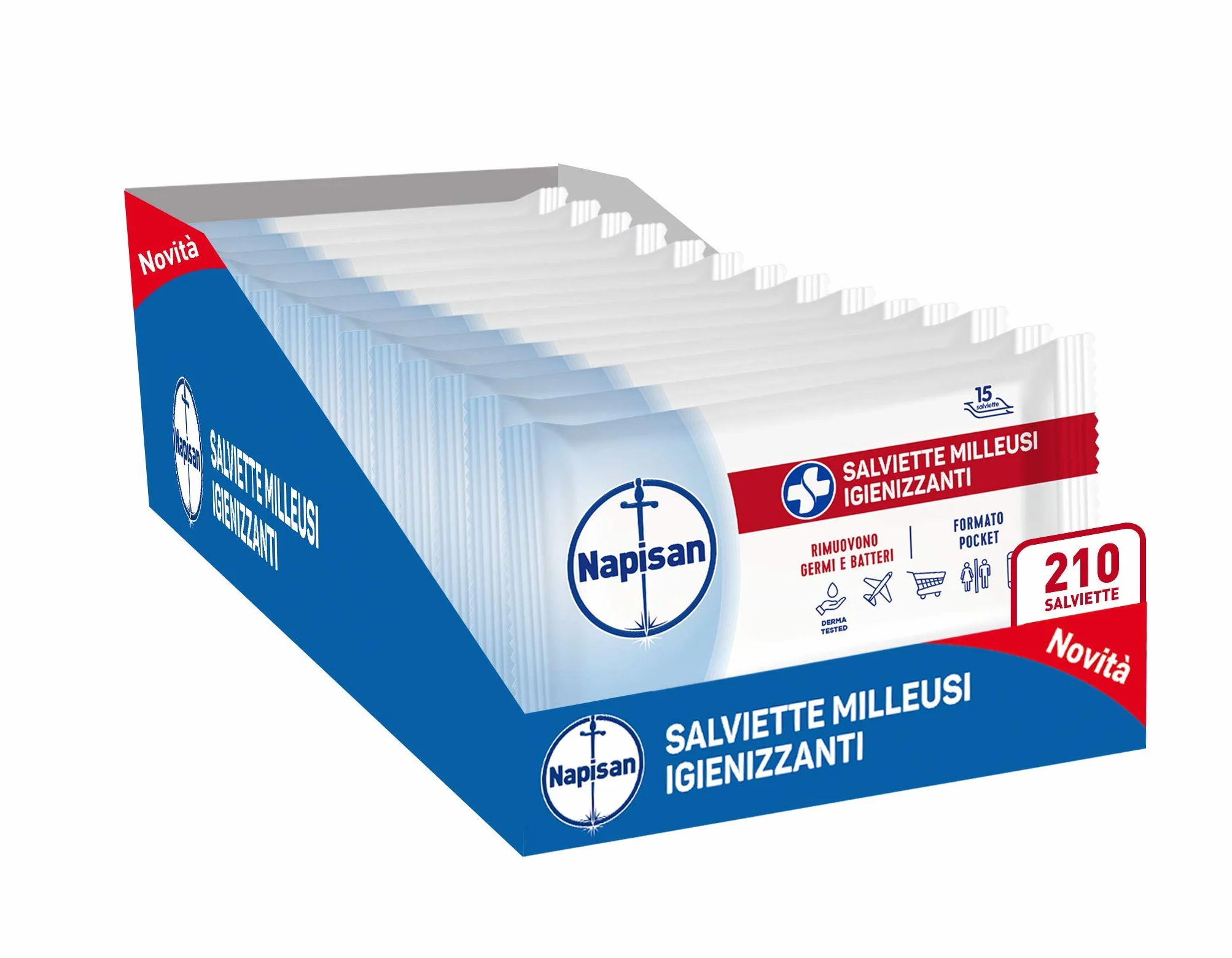 Napisan Salviette Igienizzanti Biodegradabili, Confezione da 14x15, Igienizzante Multisuperfici