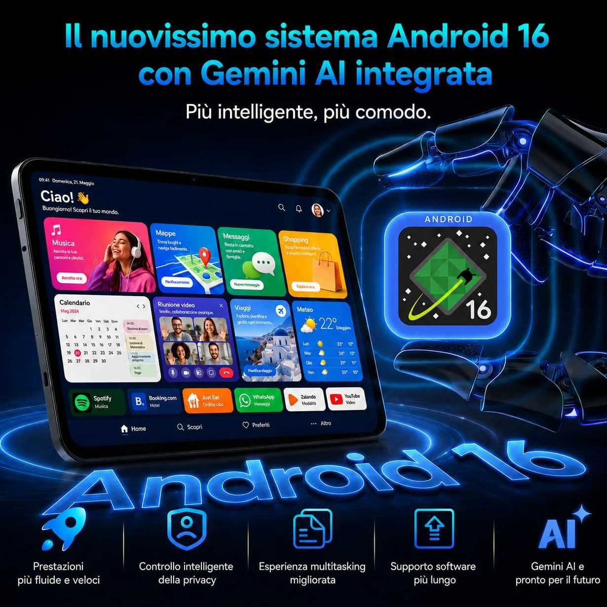Tablet Android 16, 24GB RAM 256GB ROM 2TB, 120Hz Display 13.4 Pollici, Doppio SIM 4G LTE+5G WiFi, 8300mAh Octa-Core Tablet PC