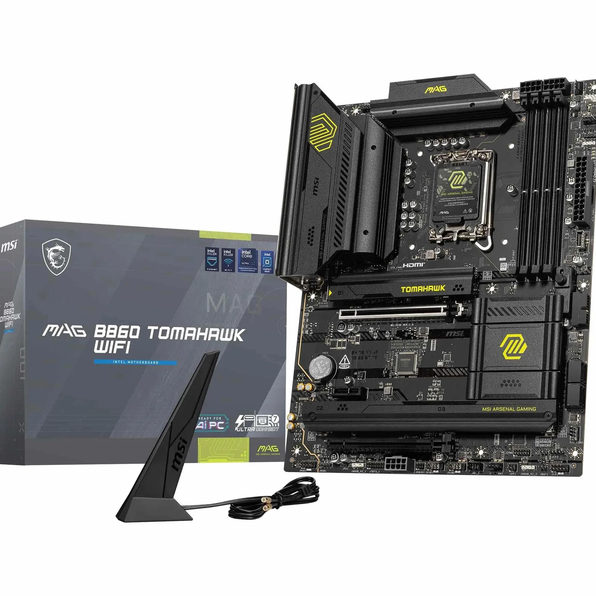 MSI MAG B860 TOMAHAWK WIFI - Scheda madre ATX, supporta i processori Intel Core Ultra (Serie 2), LGA 1851 - DDR5 Memory Boost 9200+ MT/s OC, 1 x PCIe 5.0 x16, 1 x M.2 Gen5, LAN 5G, Wi-Fi 7