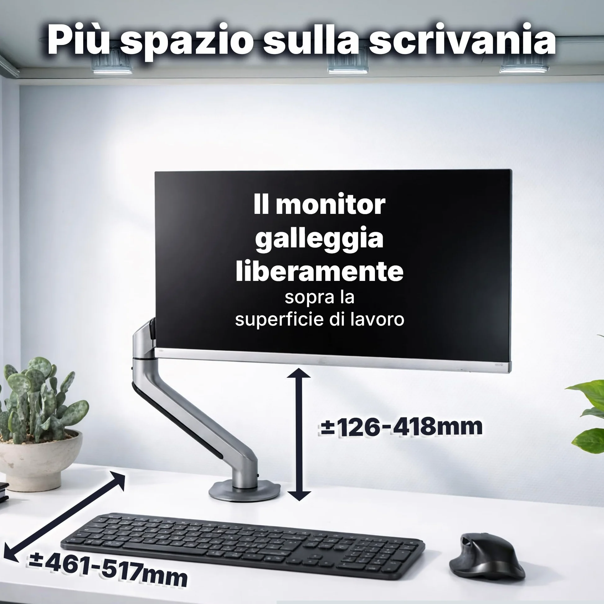 3IDEE Supporto 1 monitor da scrivania per monitor 17-32 pollici - regolabile in altezza, stabile fino a 9 kg - design sottile in alluminio - inclinabile, ruotabile, orientabile - VESA 75x75 e 100x100
