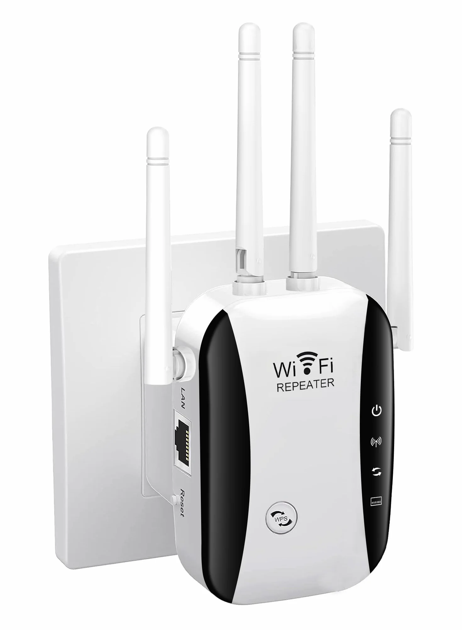 Ripetitore WiFi Potente 300Mbps (2.4 GHz) con 4 Antenne, Amplificatore di Segnale Wifi, 1 Porta LAN, Supporta Ripetitore/Router/AP - Ideale per Casa e Ufficio