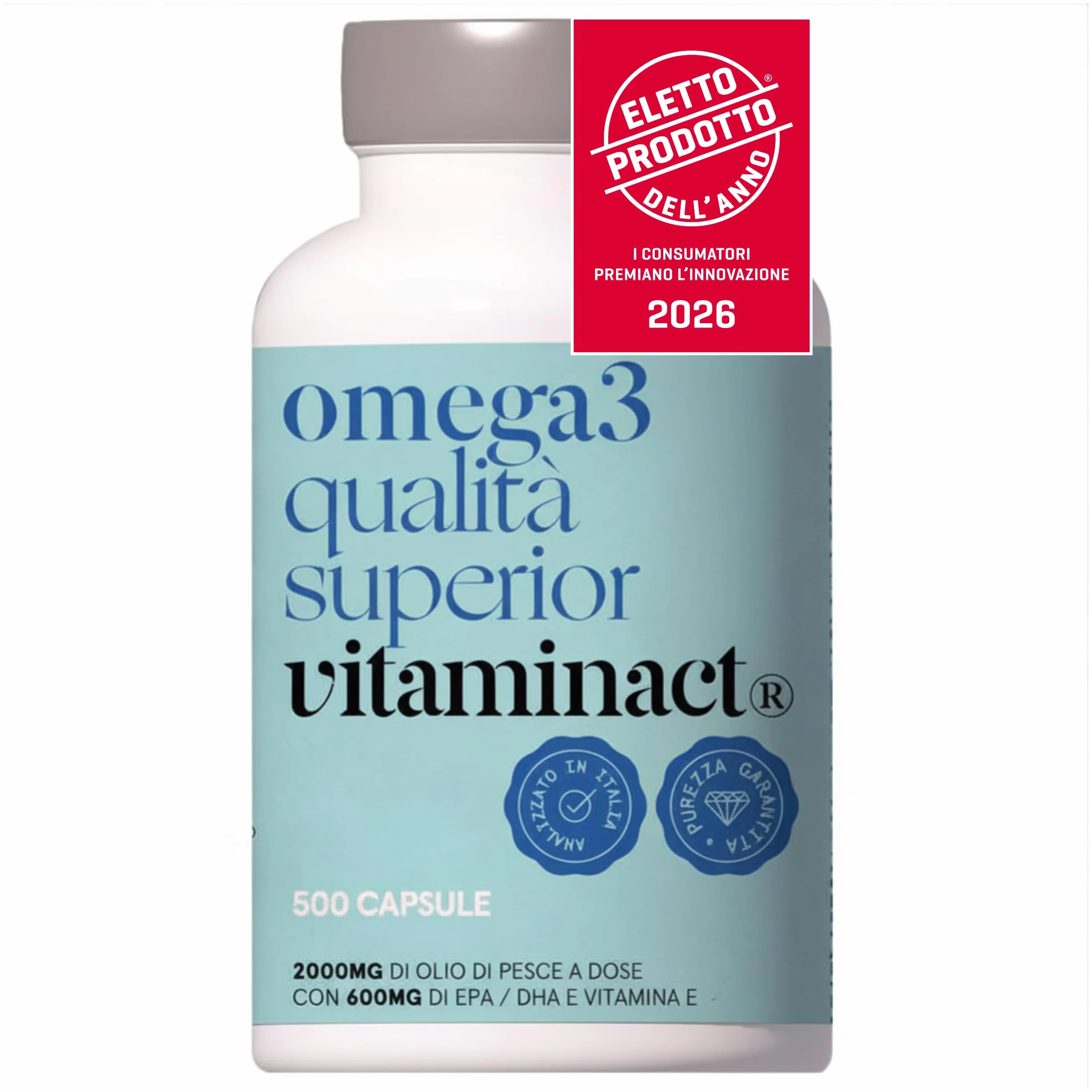 Omega 3 Capsule 2000mg Olio di Pesce Trigliceride 600mg EPA DHA Vitamina E