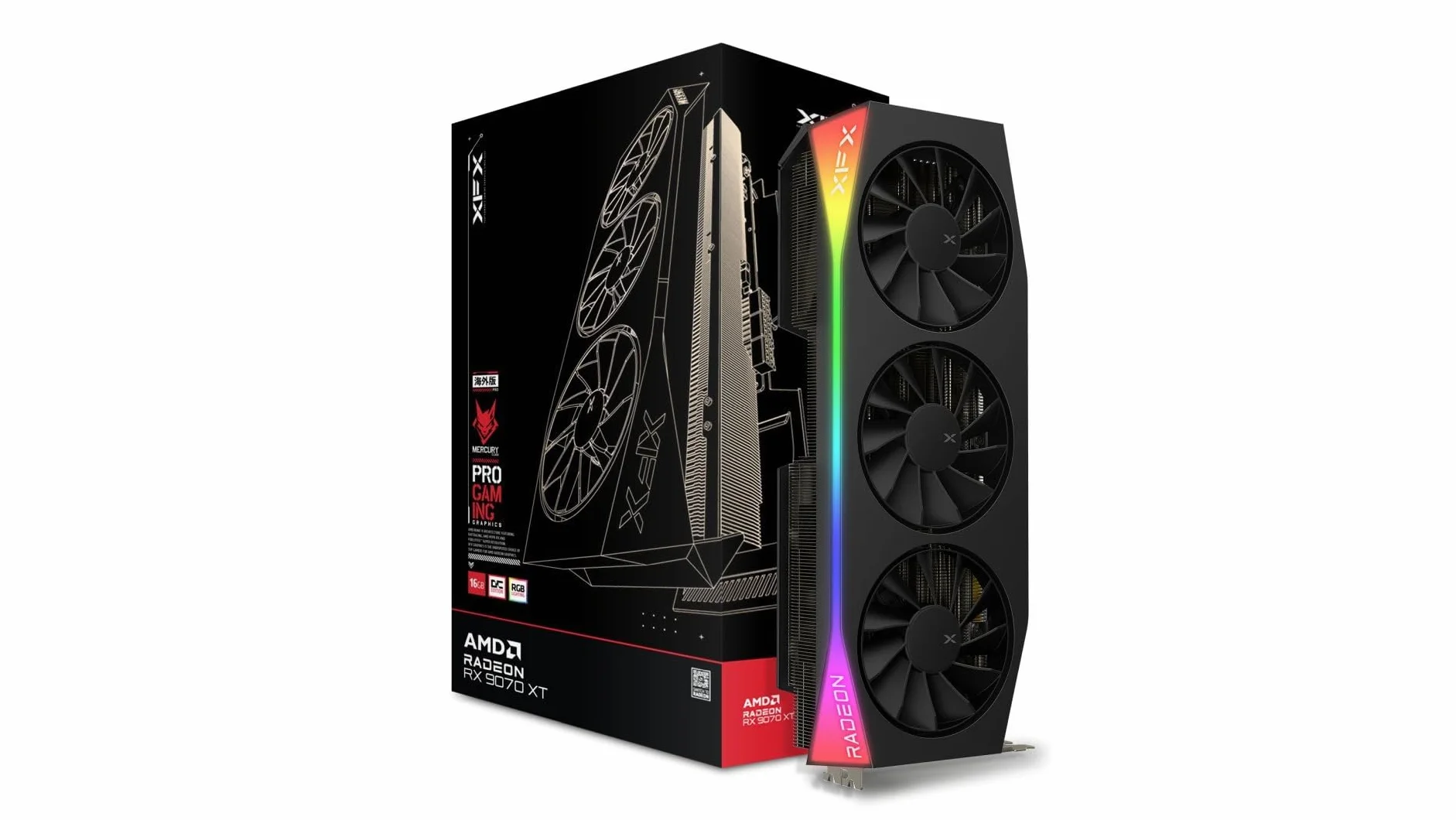 XFX Mercury AMD Radeon RX 9070XT OC Gaming Edition con RGB 16 GB GDDR6, HDMI 3xDP, AMD RDNA™ 4 (RX-97TRGBBBA)
