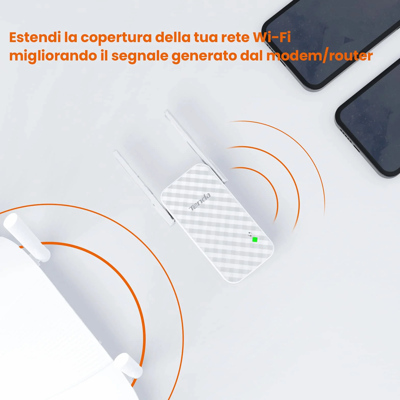 Tenda A9 Ripetitore WiFi Extender e Access Point, Velocità Single Band 300Mbps, Compatibile con i principali router, Installazione facile, Bianco