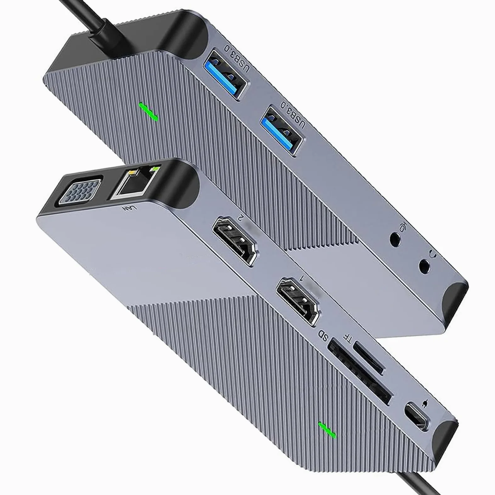 Gugxiom Hub USB C con Triplo Display 11 in 1, Design in Alluminio con Doppia Uscita HD e VGA, Docking Station USB con Slot LAN 3.0 TF, Audio da 3,5 Mm per Laptop A e Tipo C.