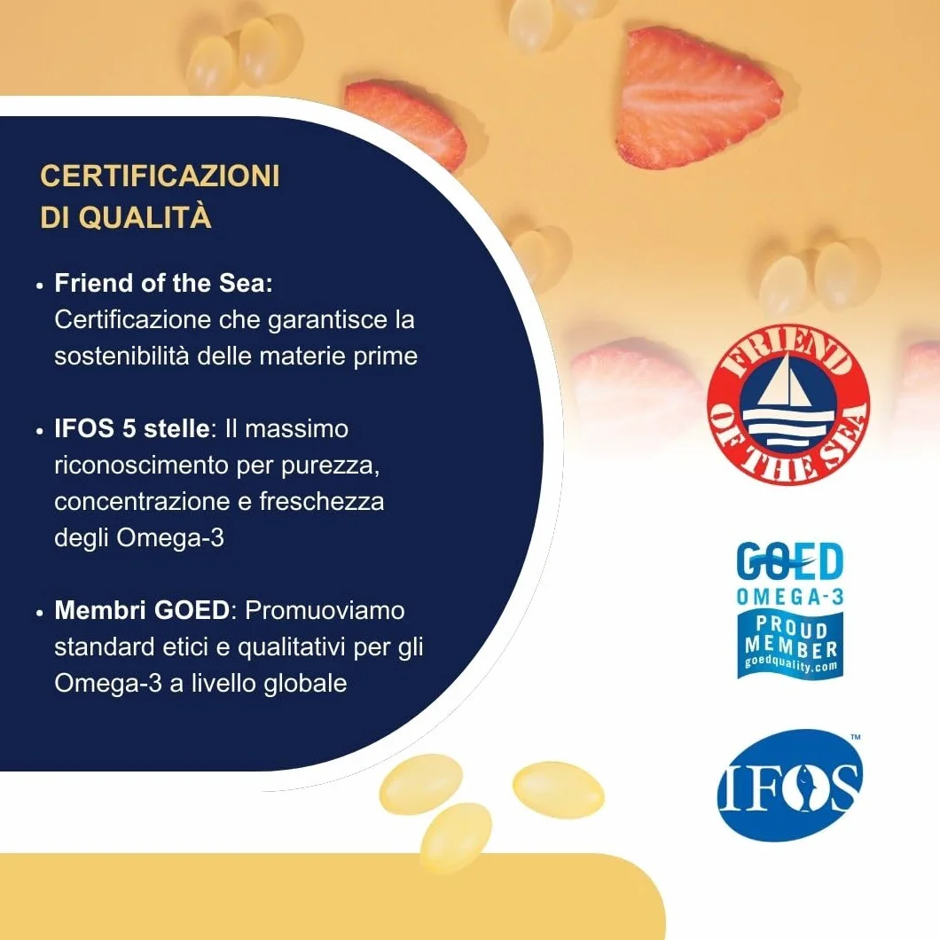 Omega 3 Bambini OMEGOR Kids 3+ Anni 60 Capsule Masticabili alla Frutta con Vitamine D3 ed E Ricco di EPA e DHA