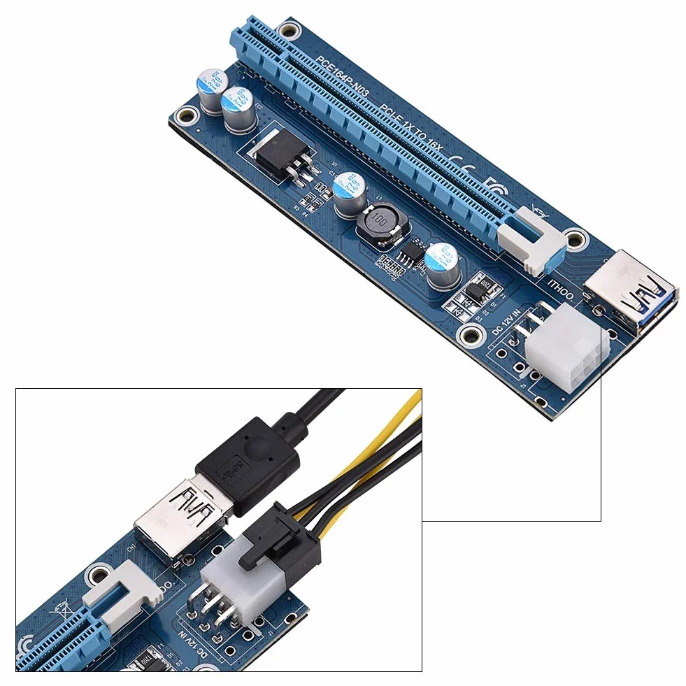 Mini adattatore PCI-E 16X, riser extender mini da PCI-E a PCI Express16x con 4 condensatori a stato solido e interfaccia 6 pin per l'estrazione di schede video
