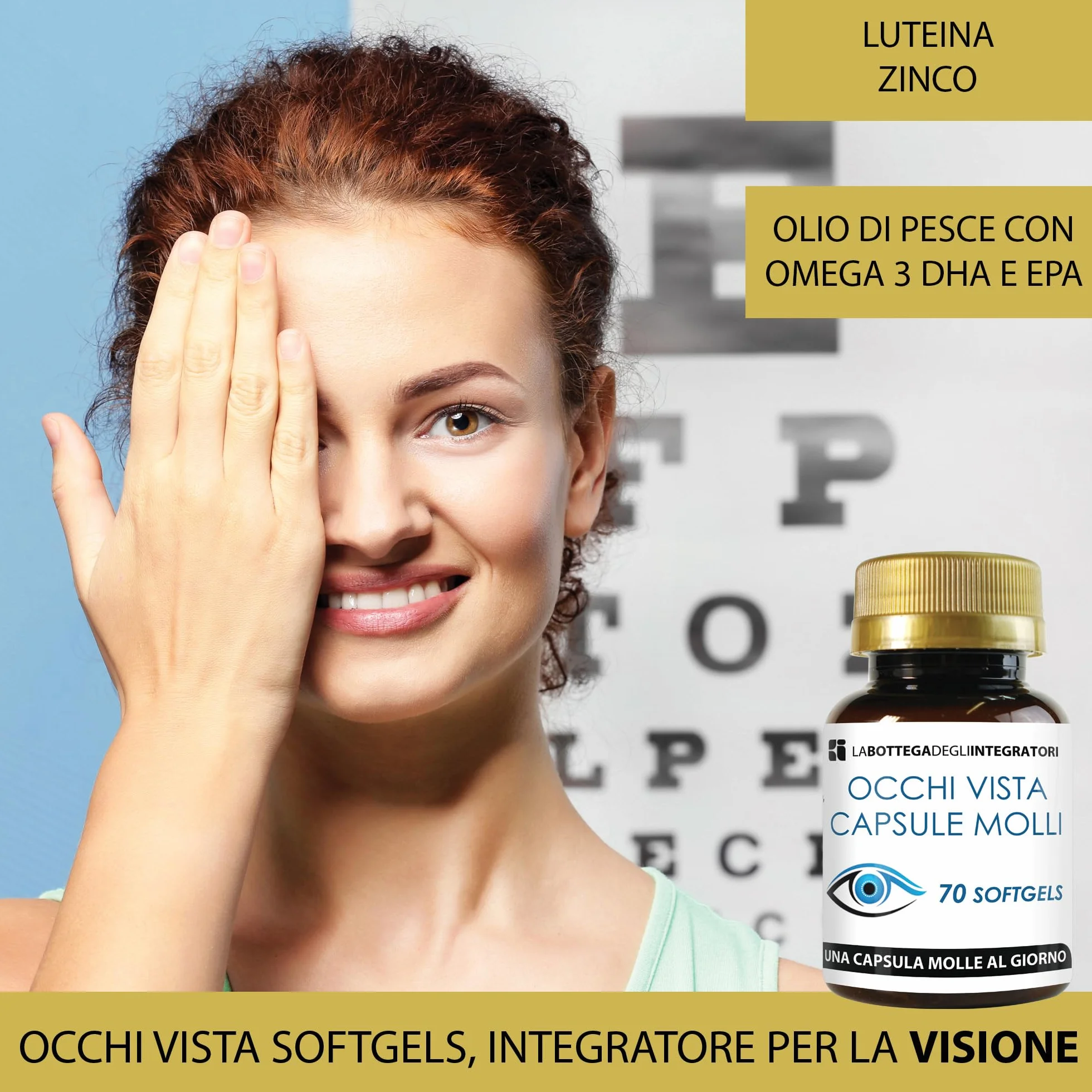 LA BOTTEGA DEGLI INTEGRATORI Integratore per la Visione 280 Softgels Luteina Zinco Olio di Pesce Omega 3 DHA EPA Occhi Vista Capsule Molli