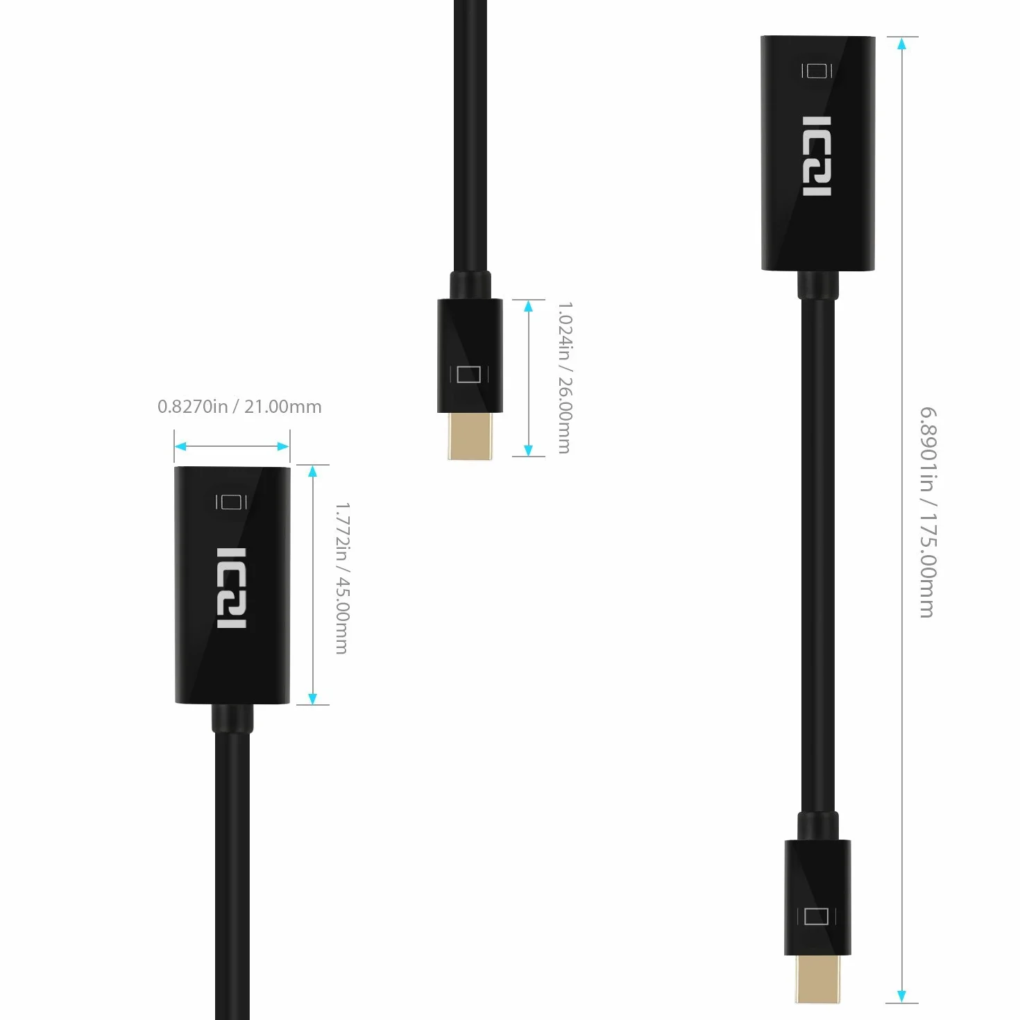 ICZI Adattatore Mini DisplayPort a HDMI, 4K Convertitore Maschio Mini DP (Thunderbolt 2) a Femmina HDMI per iMac, Mac Mini, Surface, Monitor, HDTV, Proiettori
