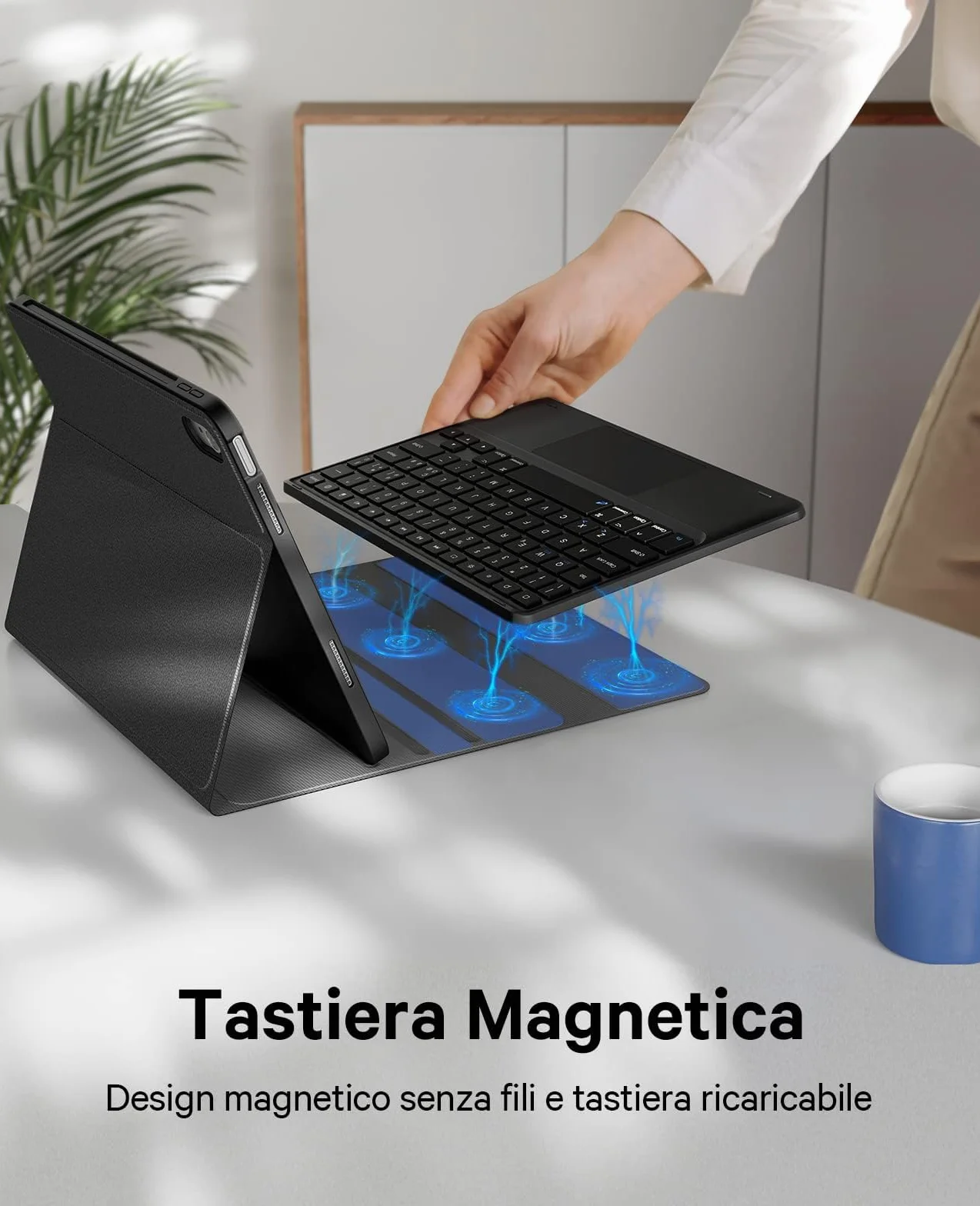 CHESONA Tastiera iPad 10 Generazione 10.9'' 2022, Cover con Tastiera per iPad 11 Generazione (A16, 2025), 2 Canali BT, Italiano ‎QWERTY Staccabile Magnetico con Touchpad, Nero