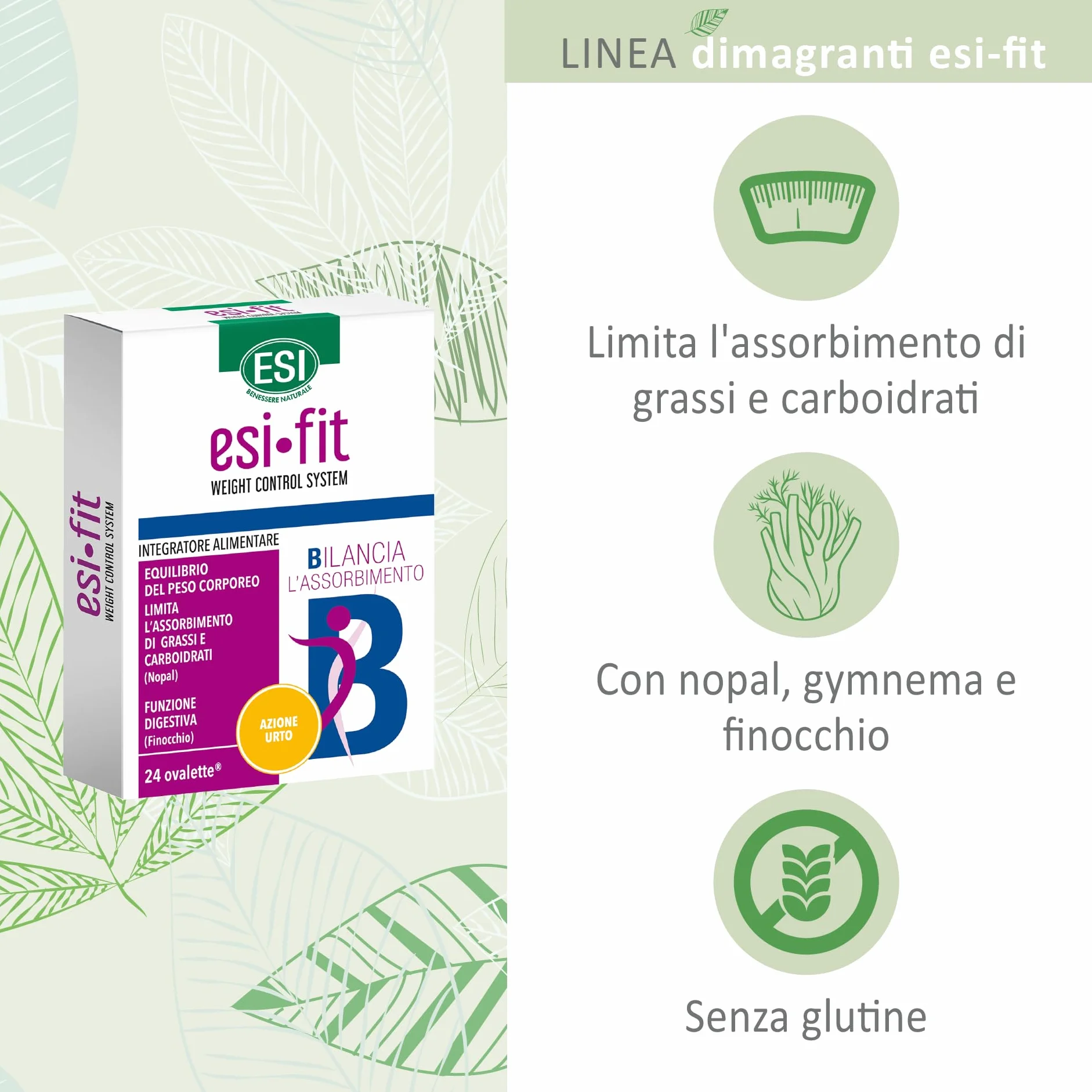 ESI Fit Bilancia Azione Urto Integratore Alimentare Nopal e Finocchio 24 Ovalette