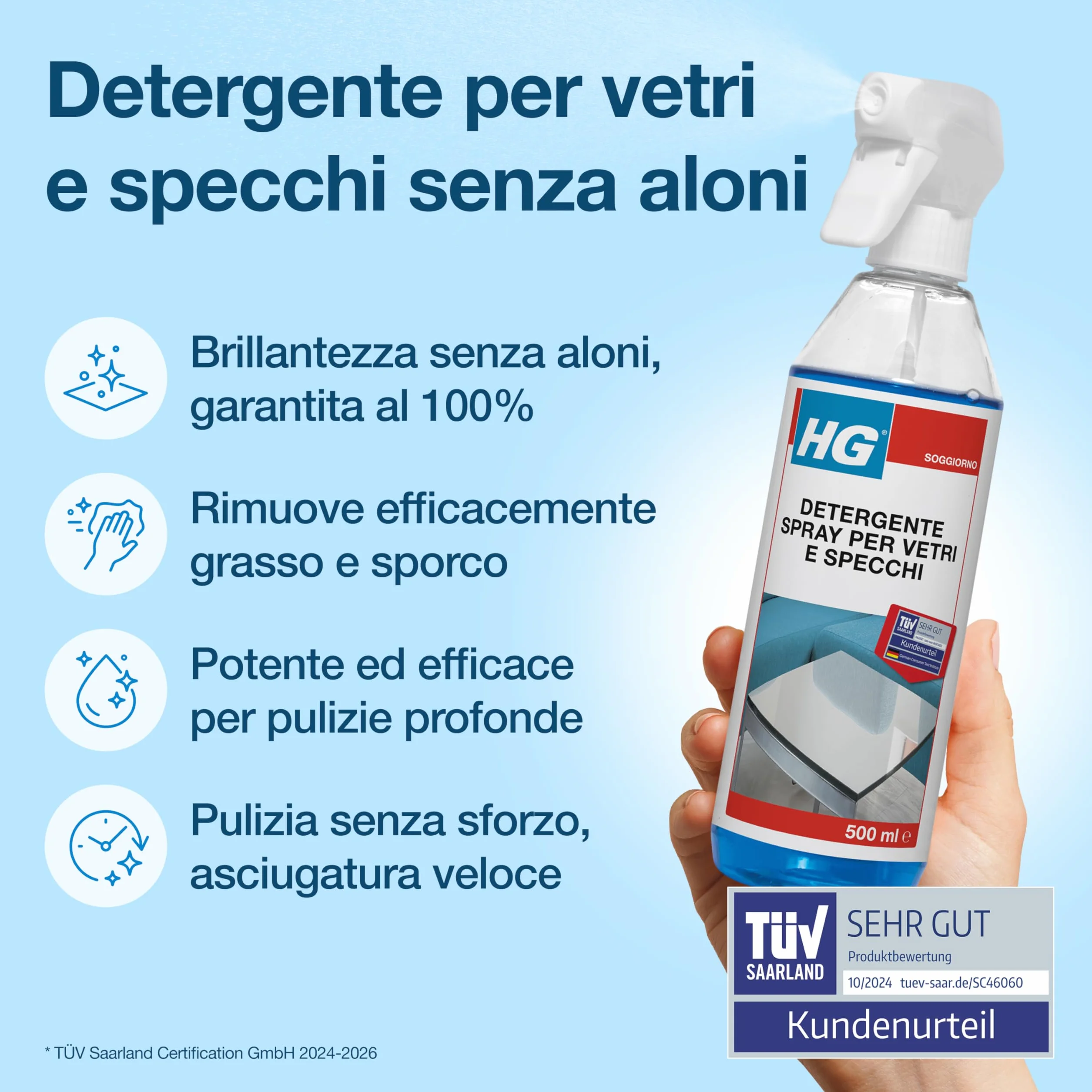 HG Detergente Spray per Vetri 500 ml