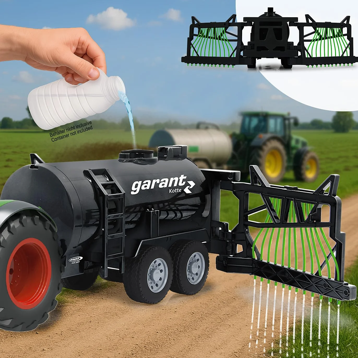 JAMARA Carrozzina con distributore di tubo, serbatoio 450 ml, spruzzatore on/off, gancio traino anteriore, distributore pieghevole manuale