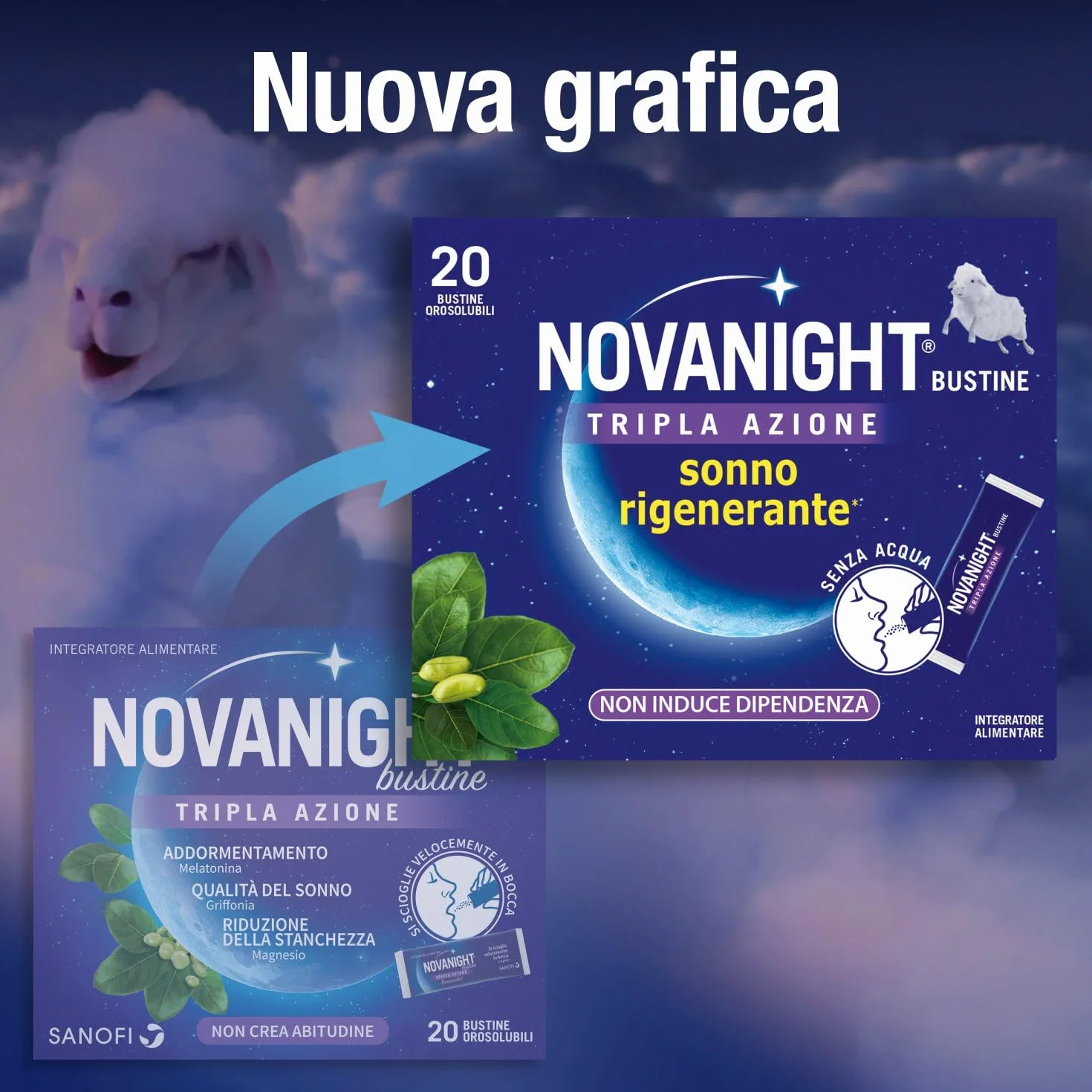 Novanight Tripla Azione Bustine Magnesio Melatonina Disturbi del Sonno 40 Buste Gusto Camomilla e Agrumi