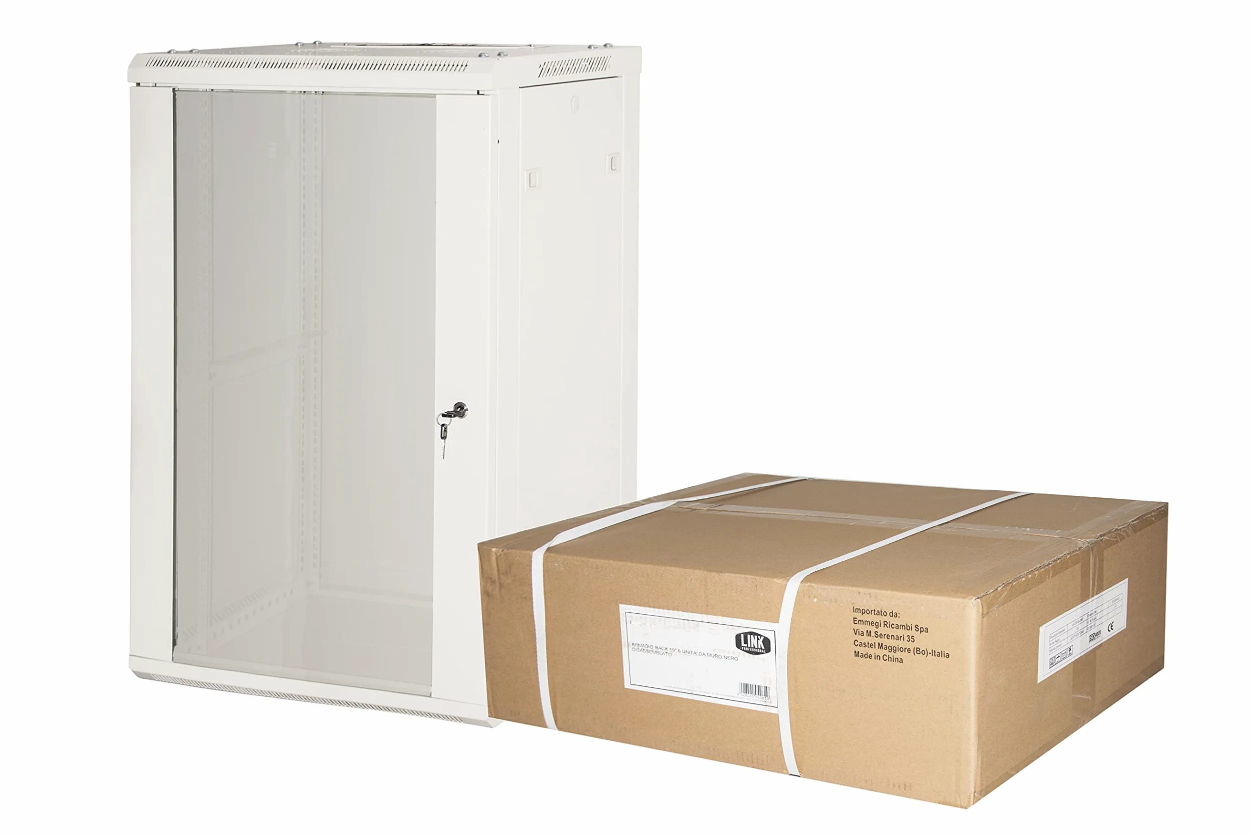 ARMADIO RACK 19" 15 UNITA' DA MURO (A) 770 x (L) 600 x (P) 450 GRIGIO DISASSEMBLATO PORTA VETRO