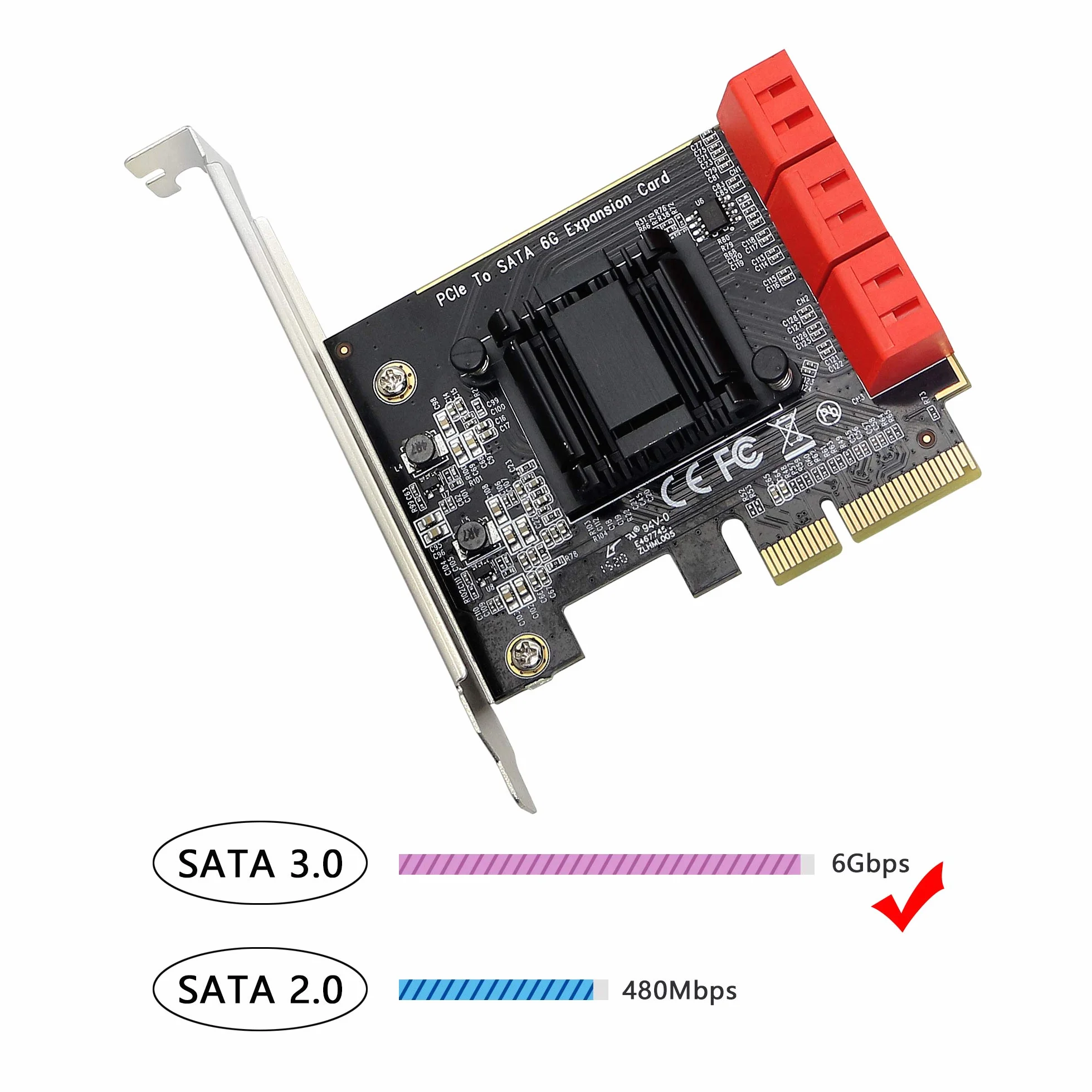 CERRXIAN Scheda adattatore PCIE X4 a 6 SATA 3.0, per avvio disco di sistema, supporta modalità RAID1, AHCI, SPAN, RAIDO4 (contiene 6 cavi SATA)