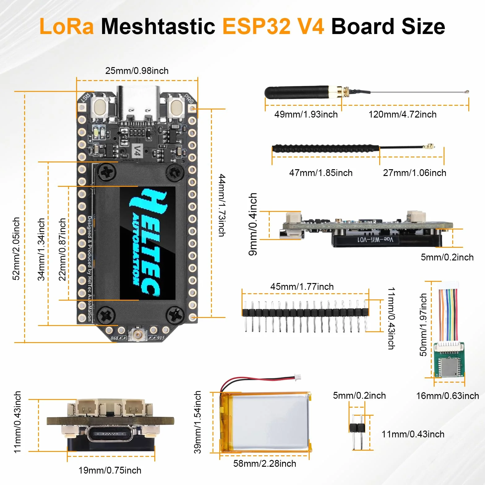 LoRa Meshtastic ESP32 V4 Board con antenna 868MHz e display OLED e GPS AYWHP LoRa ESP32 scheda di sviluppo WLAN integrato Bluetooth SX-1262 Chip compatibile con Arduino/Mesh tastic