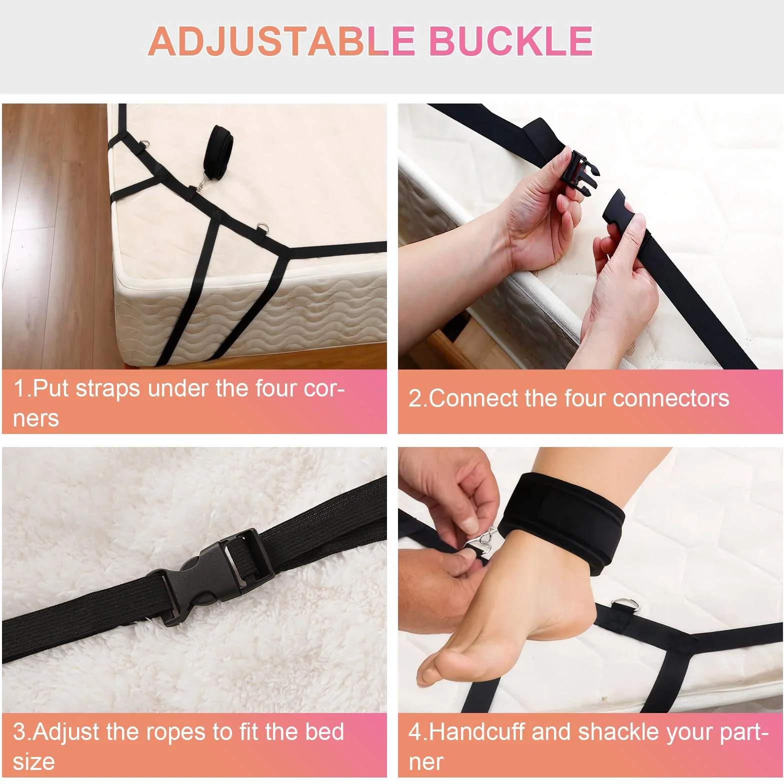Qoosea SM Bondage Kit da Letto Regolabile con Manette e Maschera Occhi per Coppie