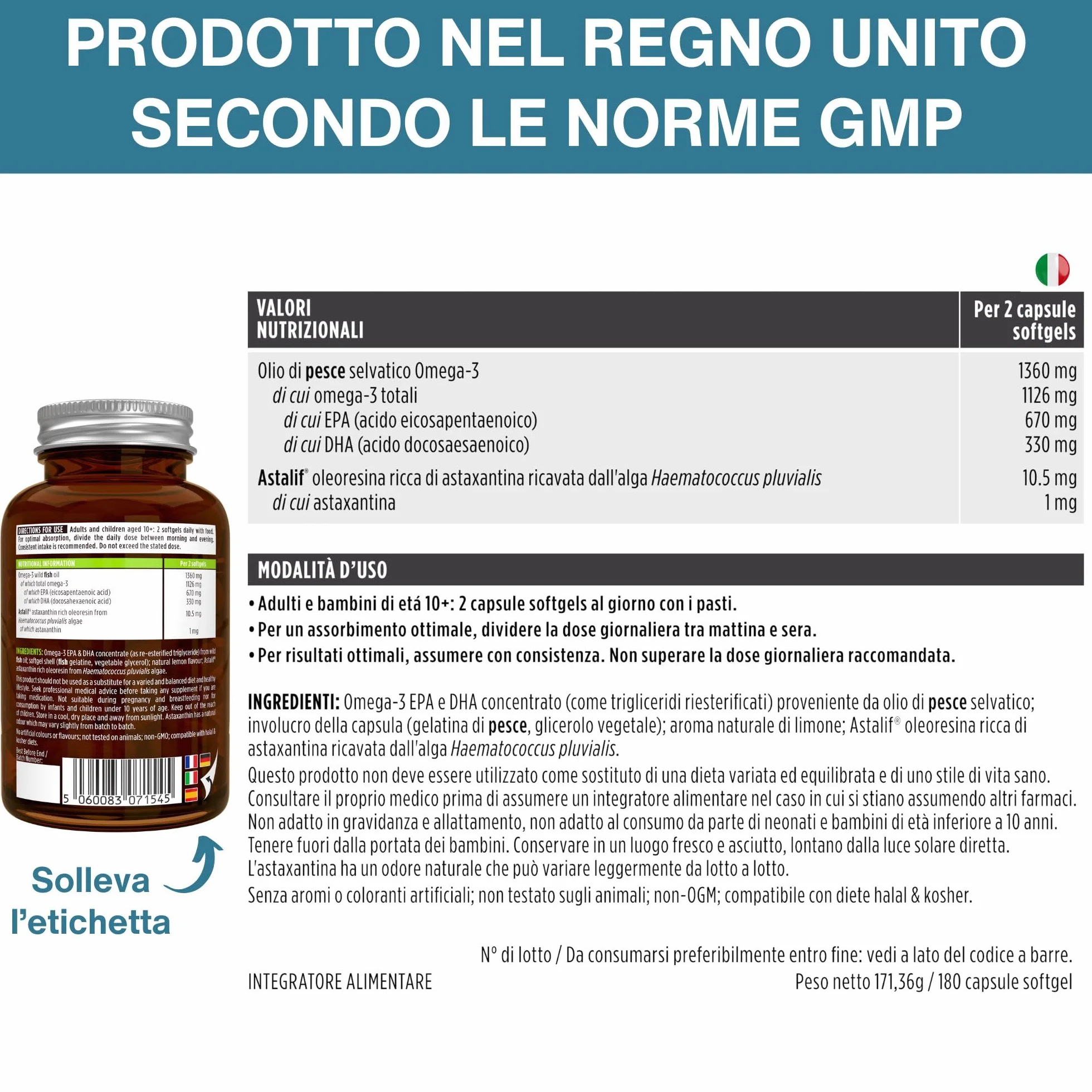 Igennus Omega 3 IFOS 5 Stelle 1000mg Olio di Pesce Ultra Puro Trigliceridi rTG EPA 670mg DHA 330mg 180 Softgel
