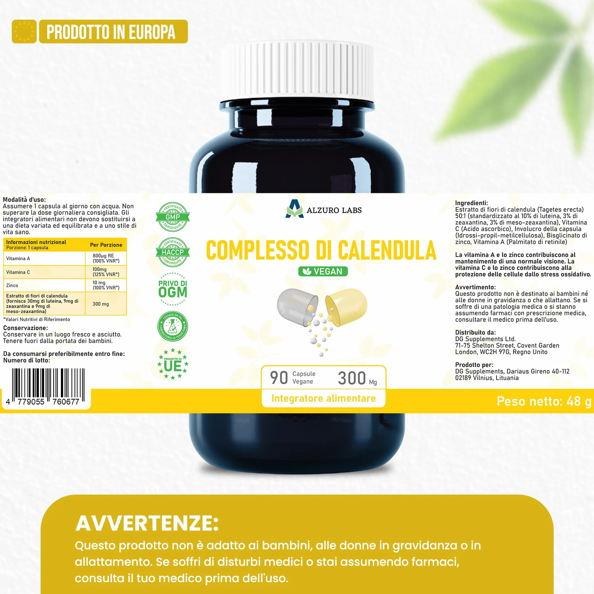 Complesso occhi tripla carotenoidi Luteina 30 mg Zeaxantina 9 mg Meso-Zeaxantina 9 mg 90 capsule vegane