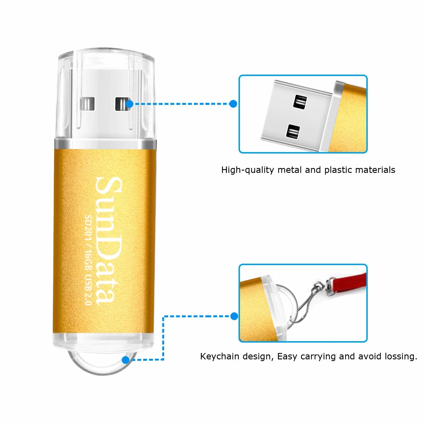 SunData 2 Pezzi 16GB Chiavetta USB 2.0 Metallo Unità Memoria Flash con Luce LED