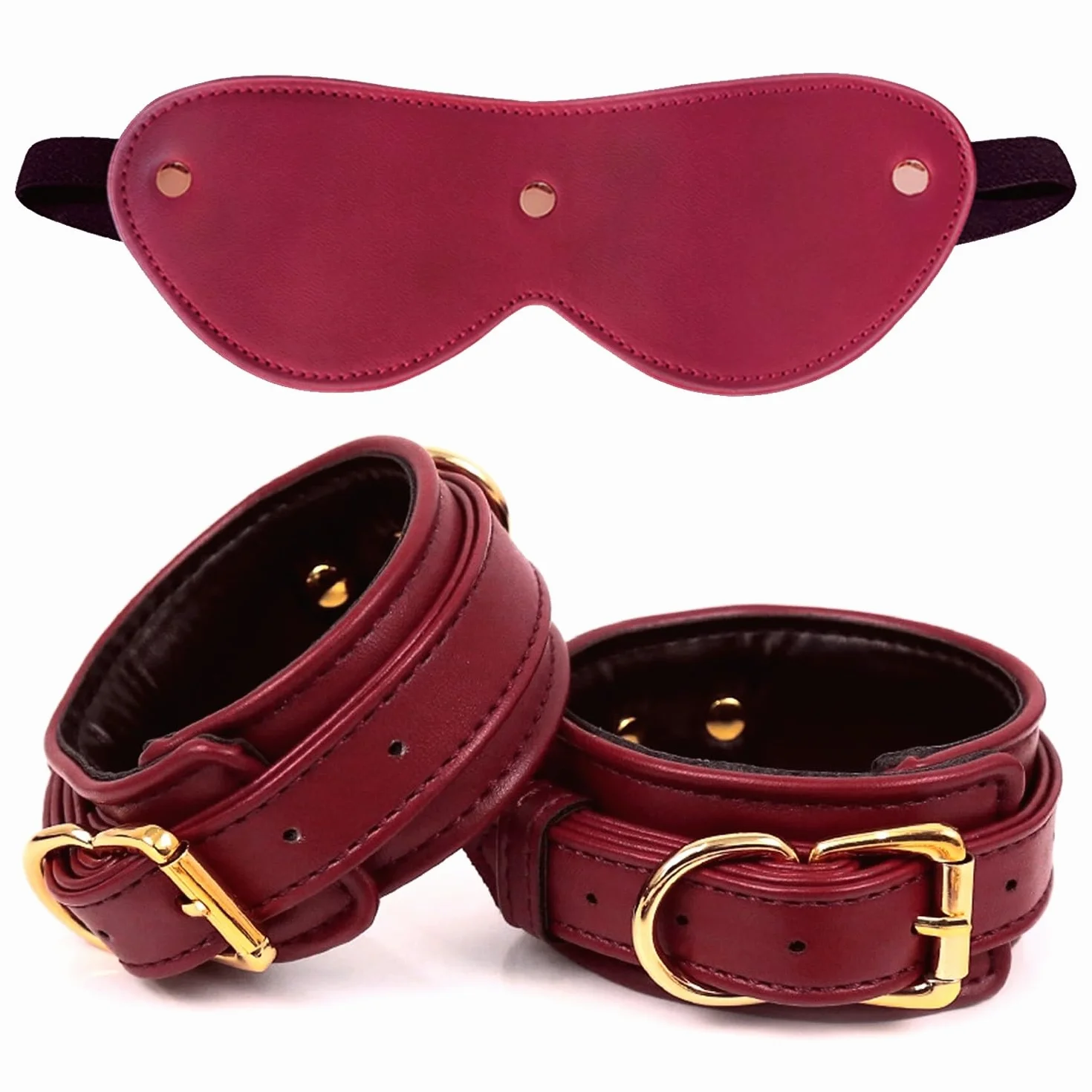 Manette In Pelle Regolabili con Maschera Occhi Kit Coppia Giocattoli Accessori