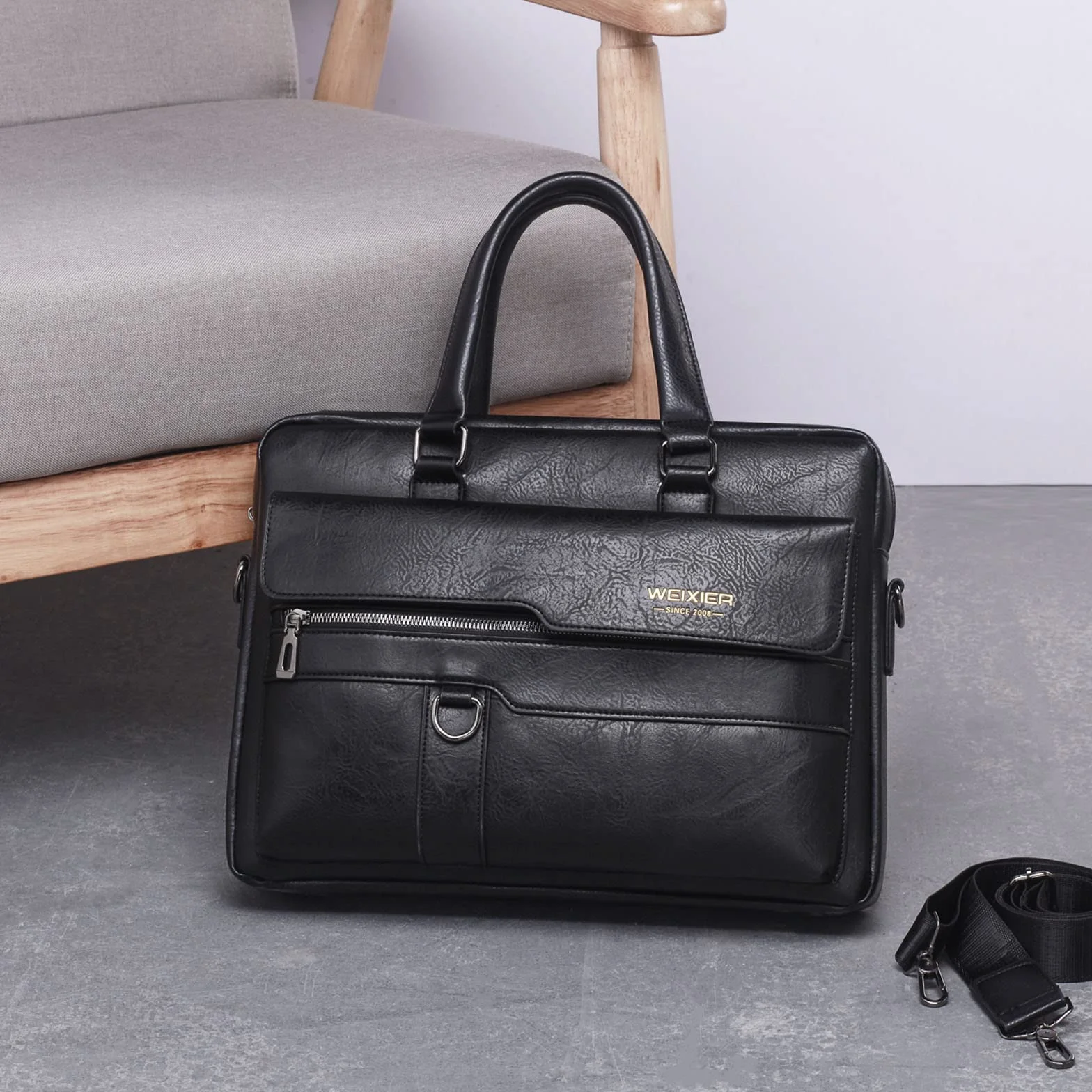 FANDARE Ventiquattrore Uomo Borsa Porta PC da Lavoro Borsa a Tracolla in PU Pelle Borsa Cartella Borse per 12.9 Pollici PC Borsa Messenger per Ufficio Università Insegnanti Scuola Business Nero