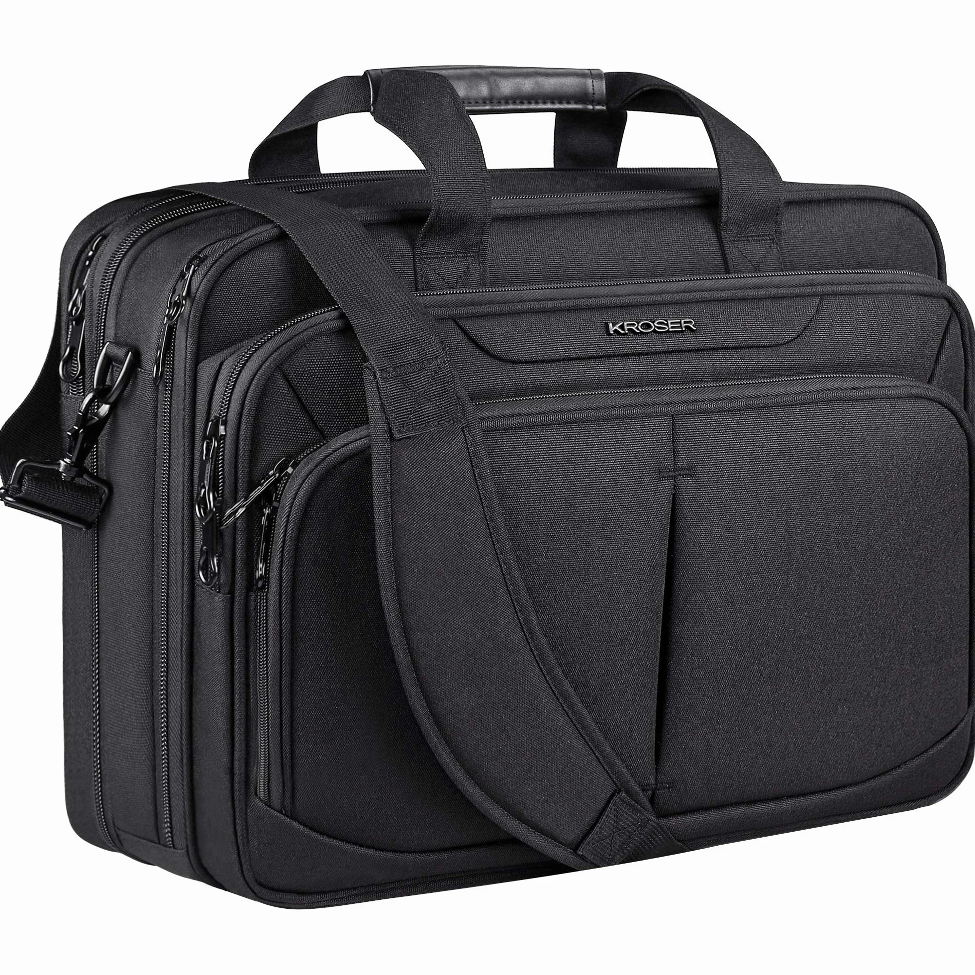 KROSER Borsa del Portatile Cartella Leggera Espandibile Aggiornata da 18" per Laptop 17.3" Borsa da Lavoro Premium Borsa Messenger Idrorepellente con Tasche RFID per Scuola/Viaggio/Donna/Uomo-Nero