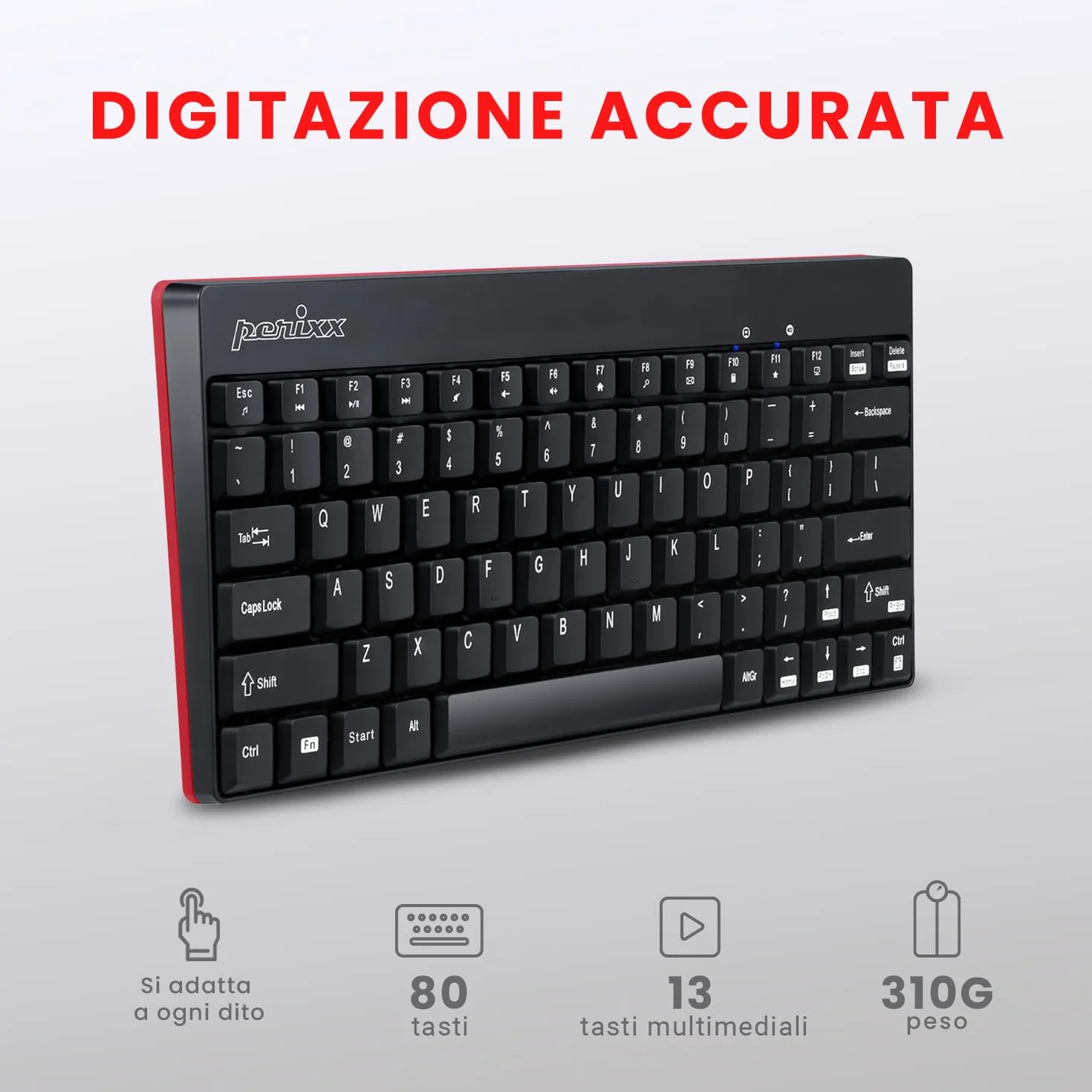 Perixx PERIDUO-712 Set Tastiera e Mouse piccoli Wireless 2.4G per Windows, Tasti silenziosi, Mini Design, Italiano QWERTY, Nero