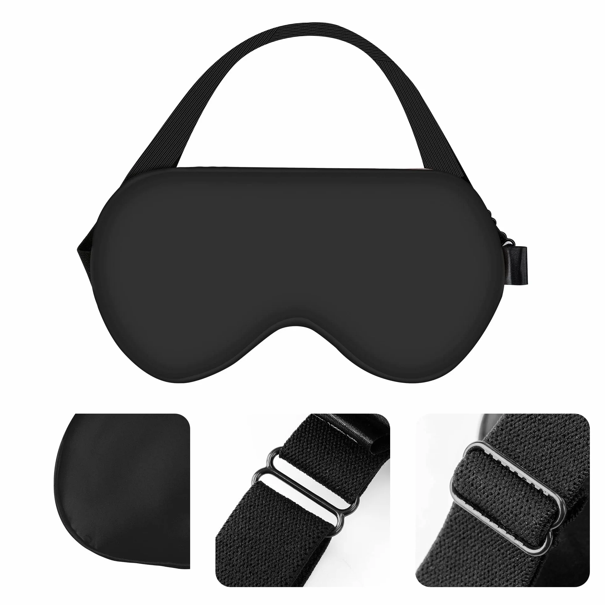 Amazon Basics Mascherina sagomata per dormire in vera seta di gelso naturale, 21.5 x 11.2 cm, Nero