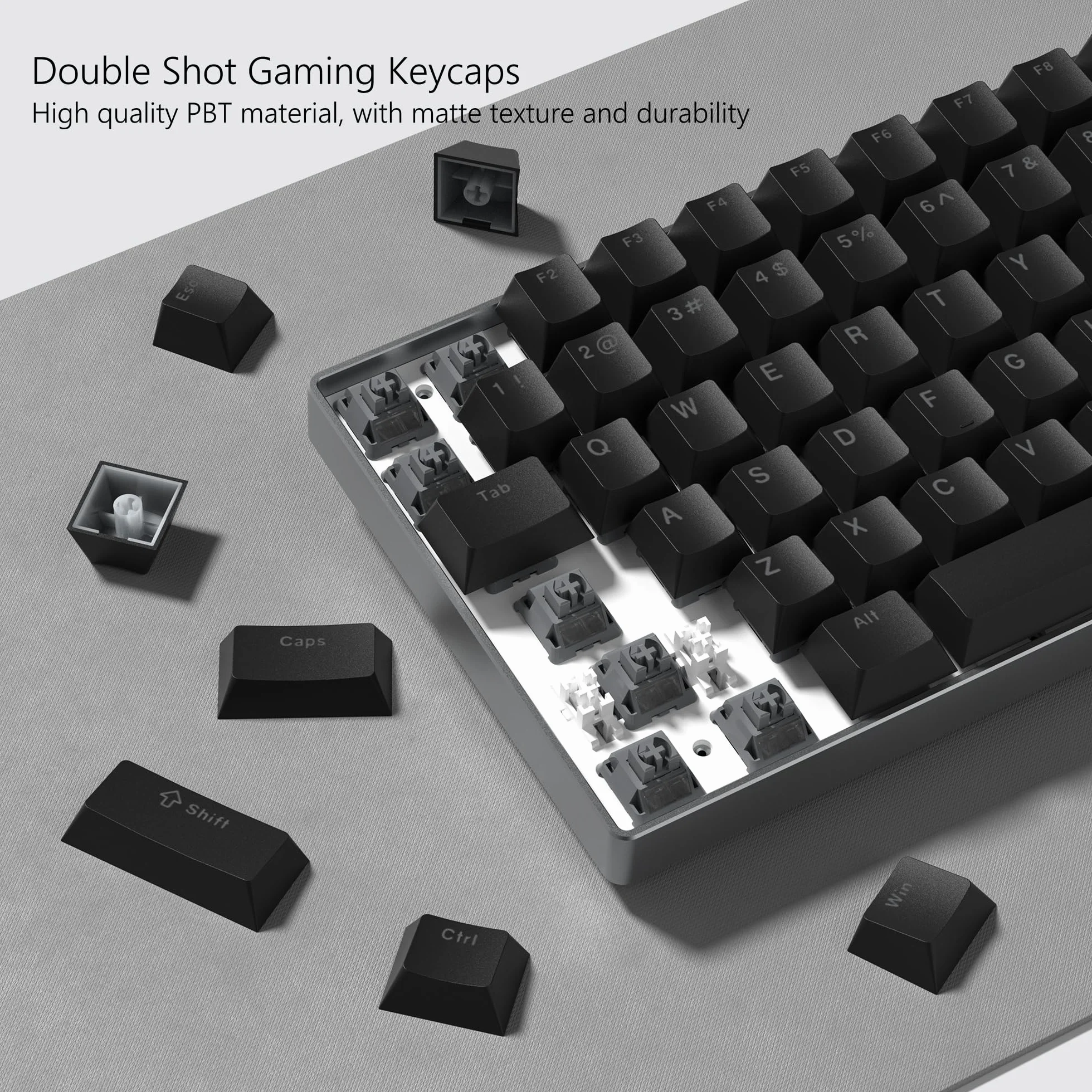 Womier Keycaps 60 75 100% Cherry copritastiera Shine Through PBT, keycap personalizzati, set di keycap Doubleshot, compatibilità universale per tastiera Cherry Gateron MX Switch, nero