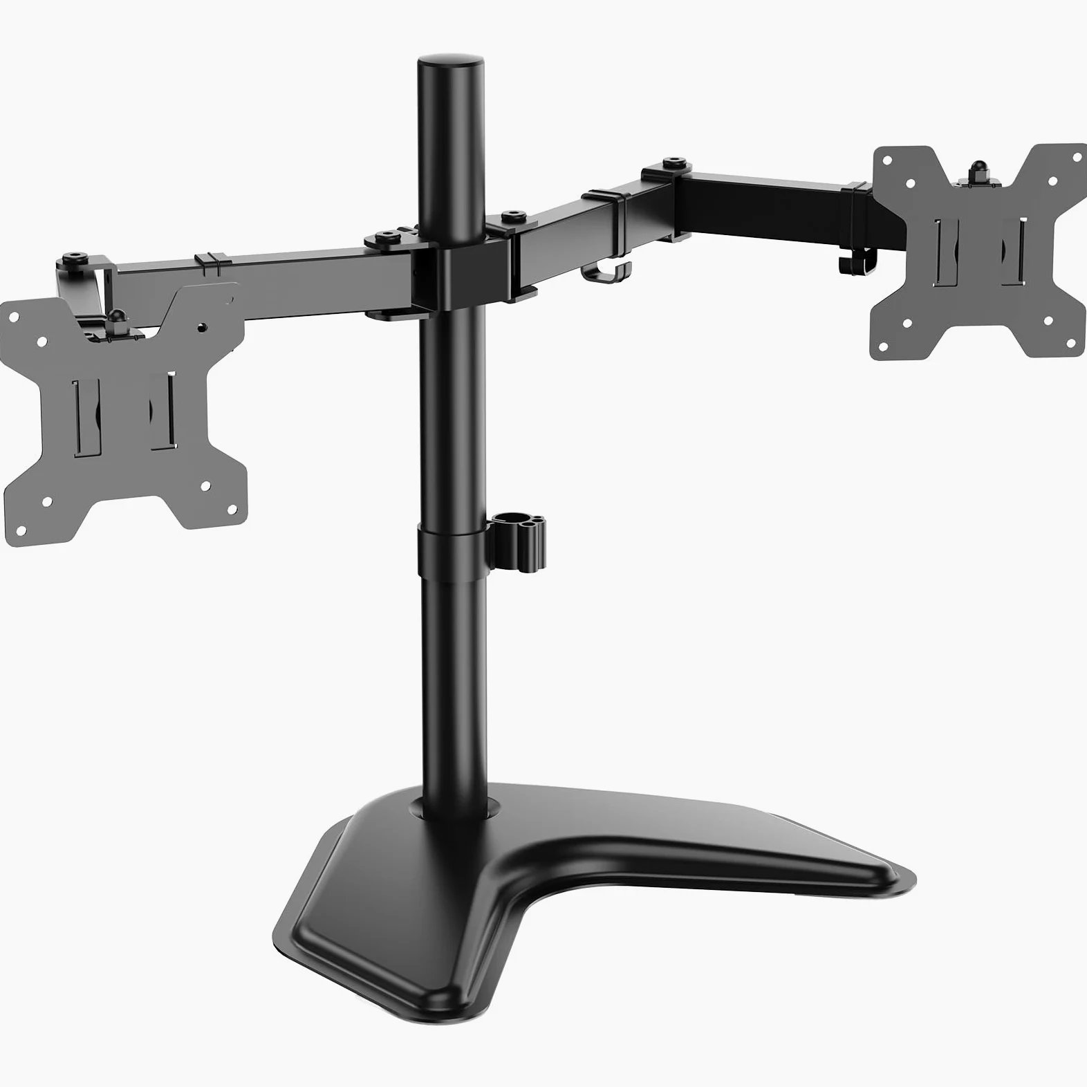 WALI, Doppio supporto da scrivania completamente regolabile per 2 monitor LCD fino a 27", 10 kg di capacità di carico per braccio, con base con occhiello (MF002), nero