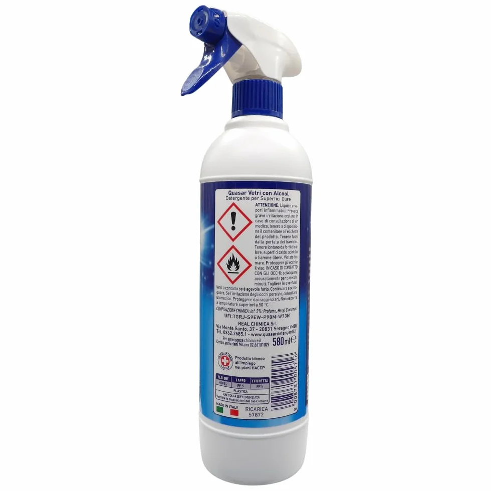 QUASAR VETRI CON ALCOOL 2xTrigger 580ml + 2xRicarica 580ml + Panno In Microfibra Soft Multiuso